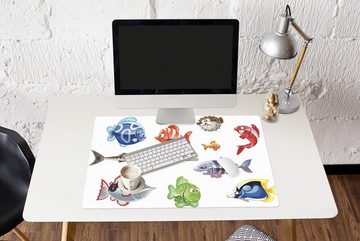 MuchoWow Gaming Mauspad Eine Illustration von zehn animierten Fischen (1-St), Büro für Tastatur und Maus, Mousepad Gaming, 90x60 cm, XXL, Großes