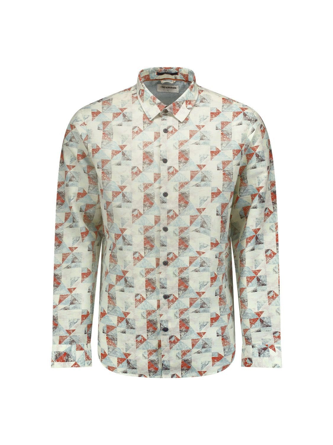 NO EXCESS Langarmhemd - Freizeithemd - Leinenhemd - Shirt Allover Printed With Linen