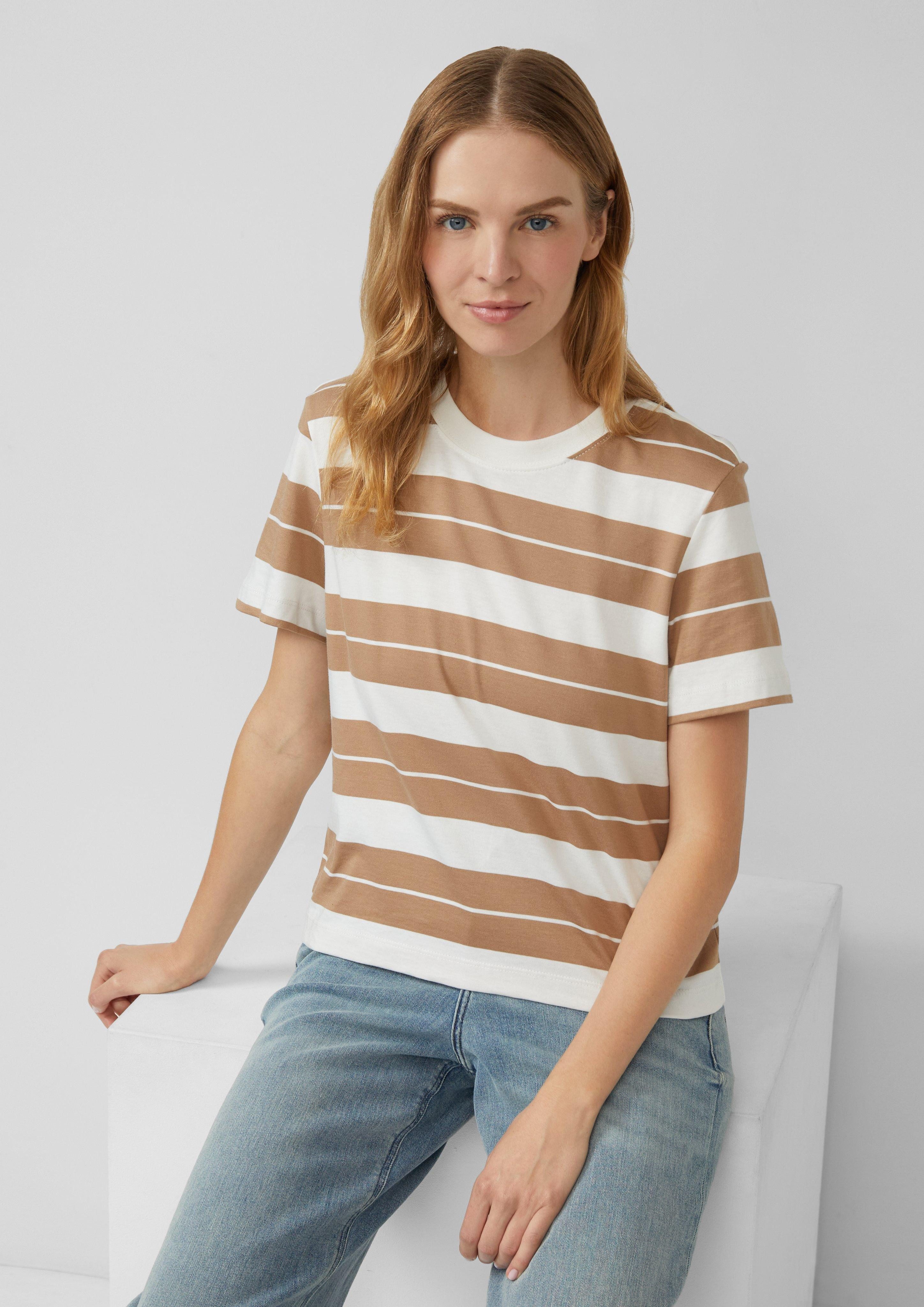 s.Oliver Kurzarmshirt Verkürztes Baumwoll-Streifen-T-Shirt mit Patch günstig online kaufen
