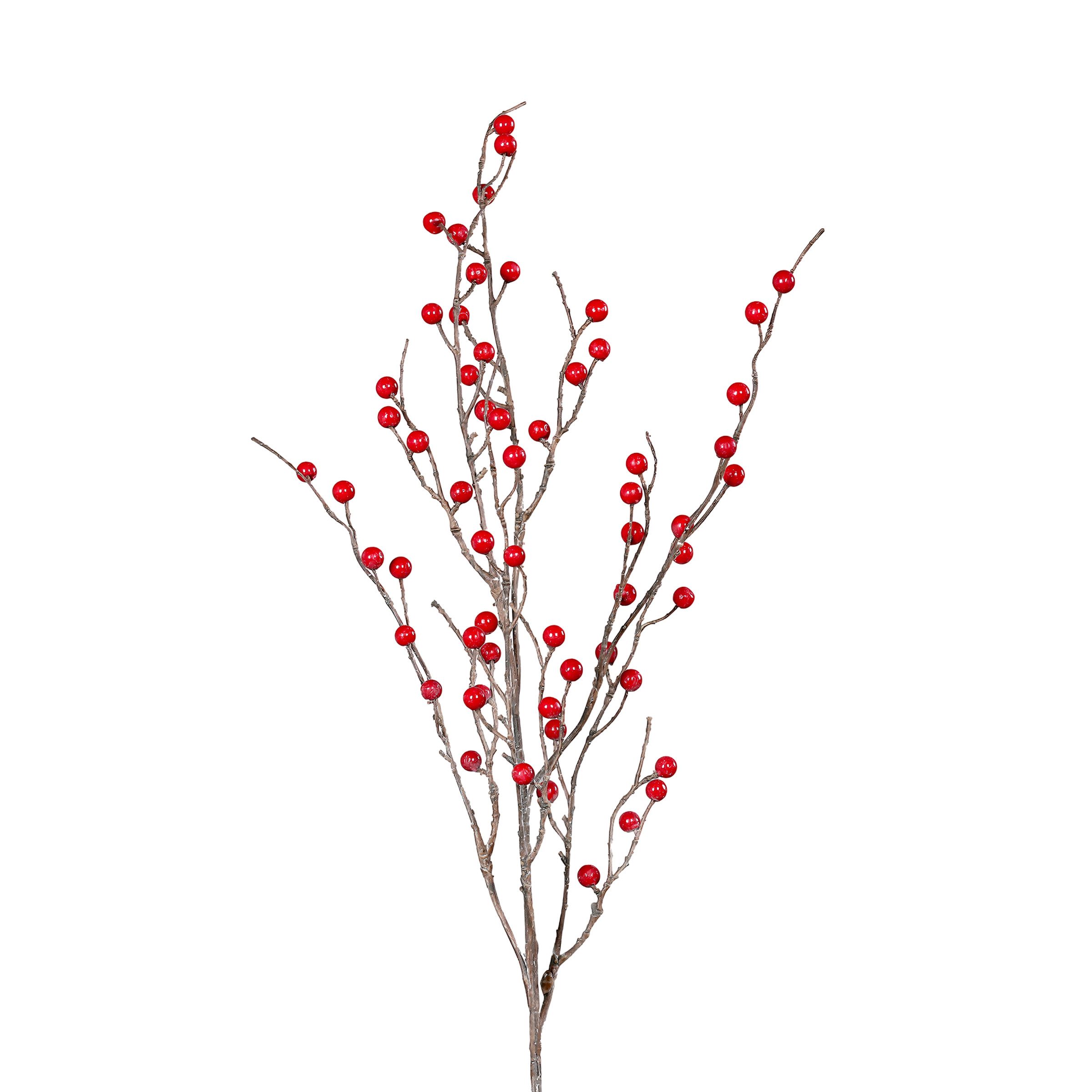 Kunstzweig Künstlicher Beerenzweig mit 60 roten Beeren 105cm DP – Dekozweig, Seidenblumen Roß, Höhe 105,00 cm