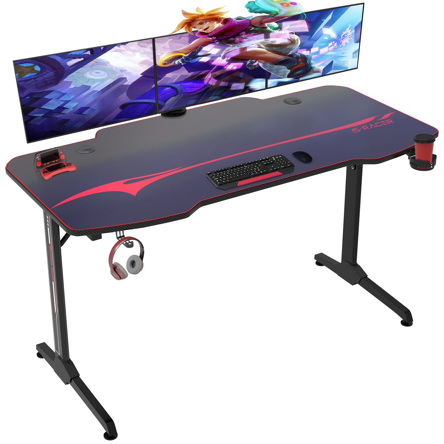 HOMALL Gamingtisch 140 cm Computer Schreibtisch Gamer Tisch Tiefschwarz