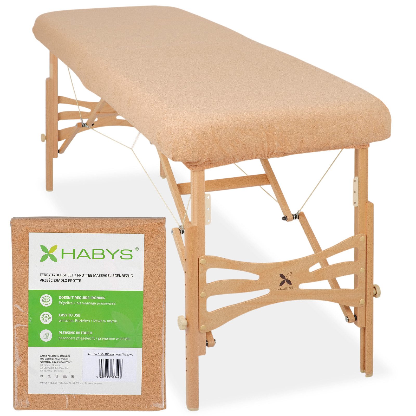 Habys Massageliege Frottee Bezug für klappbare Liegen 1-teilig 60-65/180-185 cm, Beige