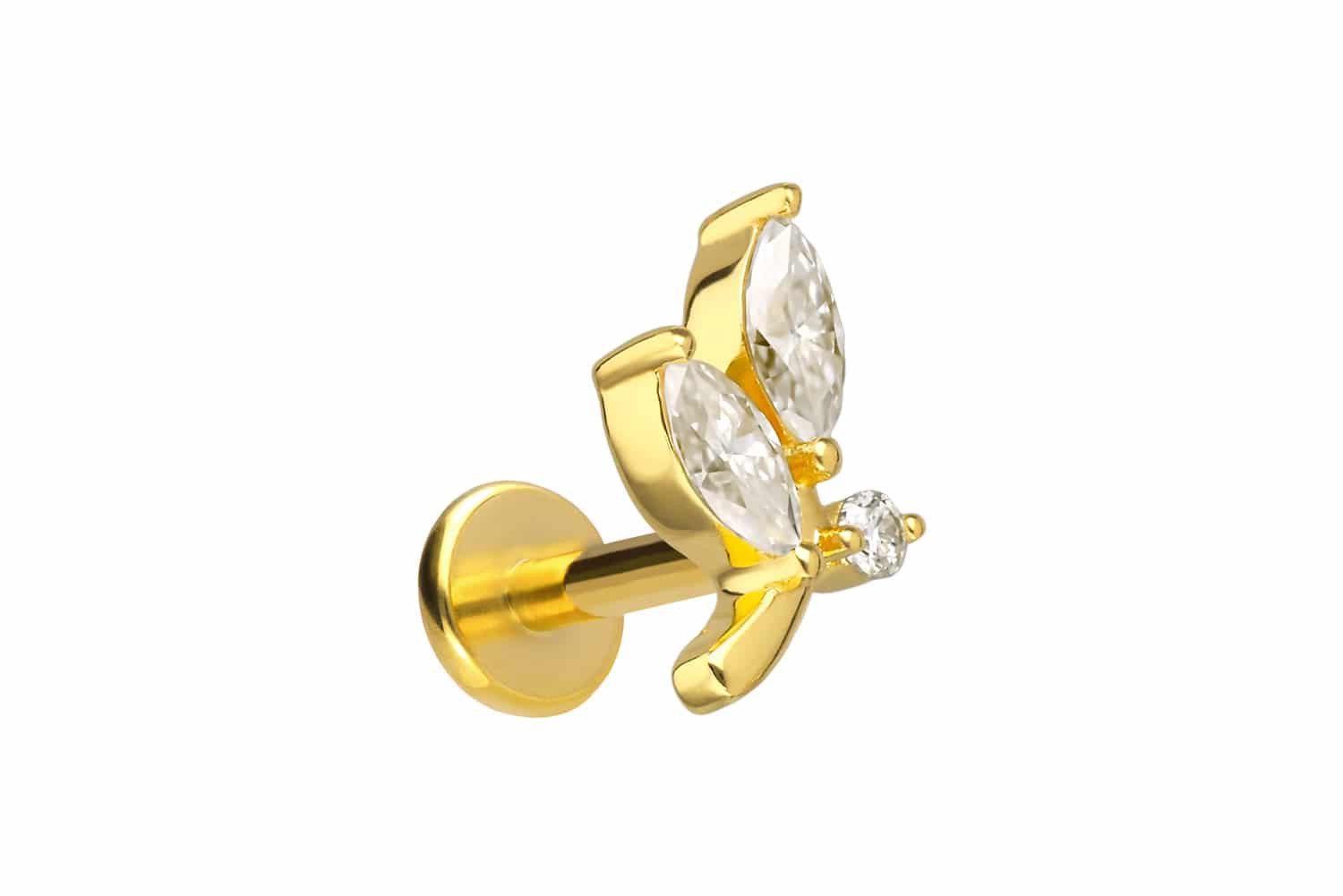 PIERCINGLINE Piercing-Set Titan Labret mit Innengewinde + 925er Silber Aufsatz MOISSANIT-ZWEIG (Labrets, 1-tlg)