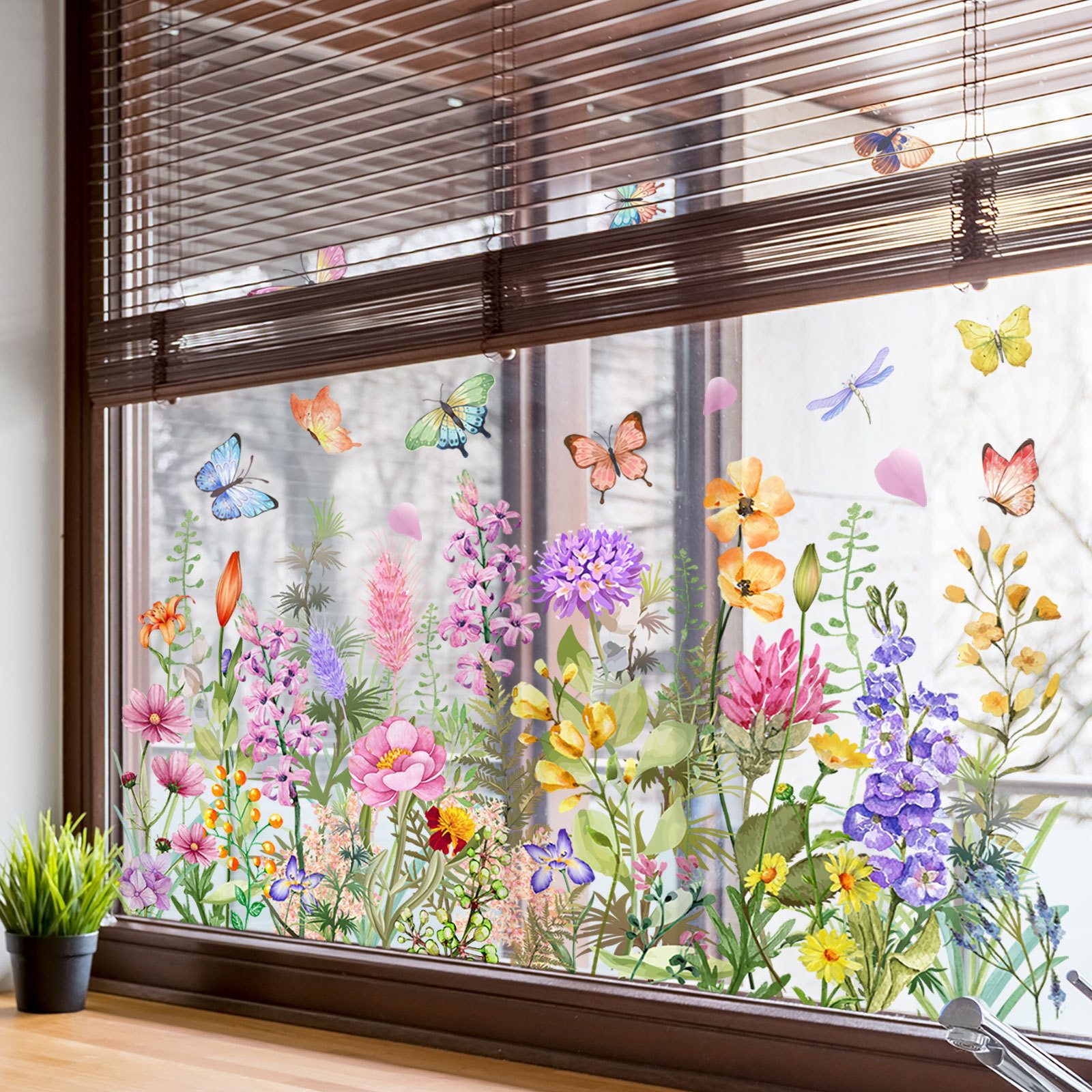 Diwzbyn Fenstersticker Herabfallende grüne Blätter Fensterfolie, dekorative Fensteraufkleber, Schaufensterfolie, grüne Fensterfolie, selbsthaftend ohne Klebstoff