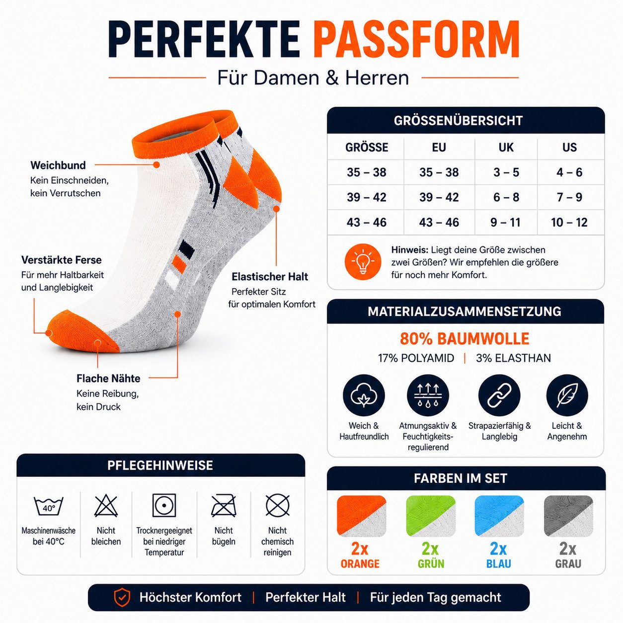 Chili Lifestyle Sneakersocken PREMIUM Sommer Sneaker Socken Damen Herren aus Baumwolle, atmungsaktiv (Multipack, 8-Paar, 4 Farbdesigns - Kurzsocken Komfortbund  – Bild 4 von 5