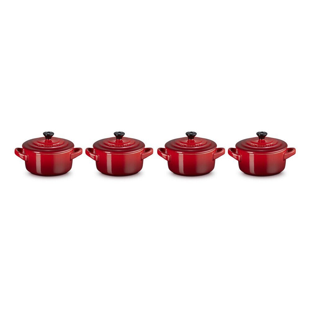 LE CREUSET Auflaufform Mini-Cocotte 4er-Set Kirschrot, Steinzeug, 250ml, Steinzeug, mikrow.- & spülm.sicher, glasiert, kirschrot