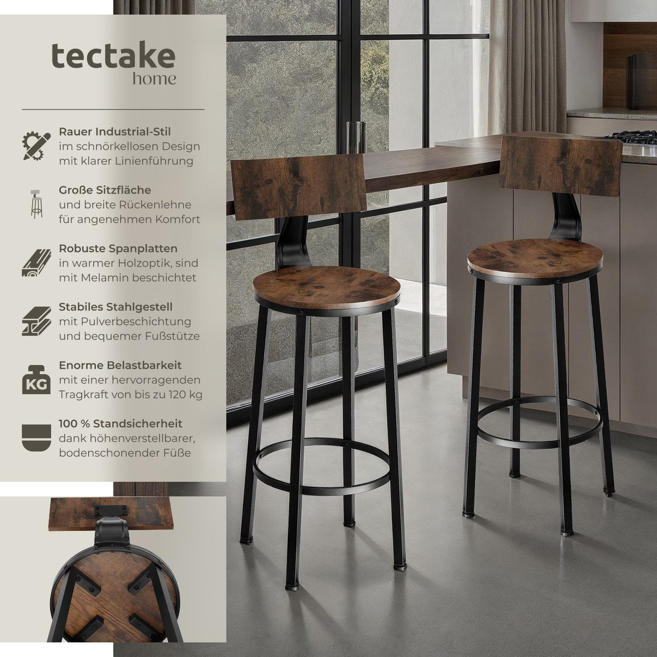 tectake Barhocker 2er Set Barhocker, mit günstig online kaufen