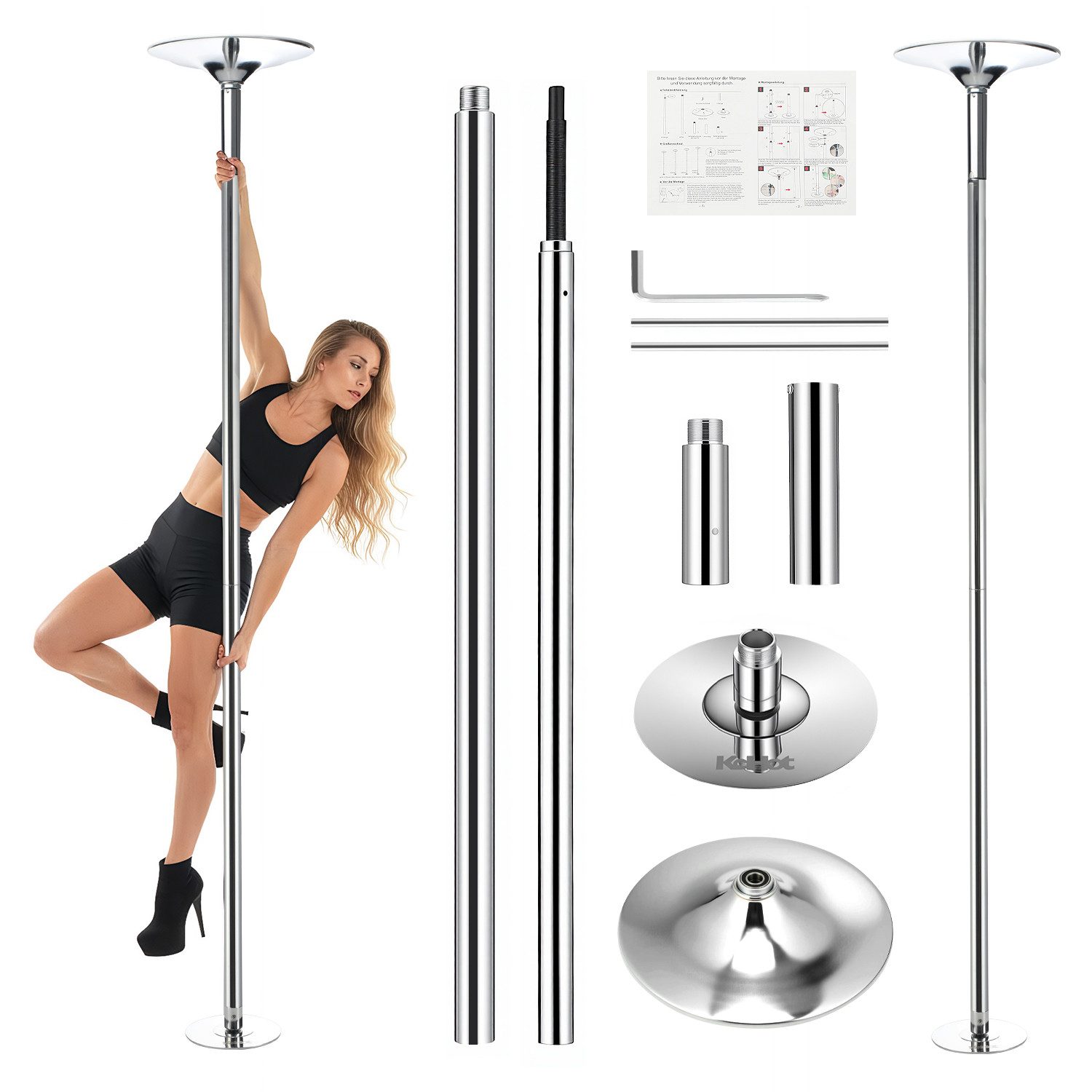 kehot Pole Dance Stange Pole Dance Stange 223,5 bis 274,5 cm Höhenverstellbar,200 kg belastbar, Statisch & Rotierend, Tanzstange aus Stahl, Tragbar,Abnehmbar, 200 kg