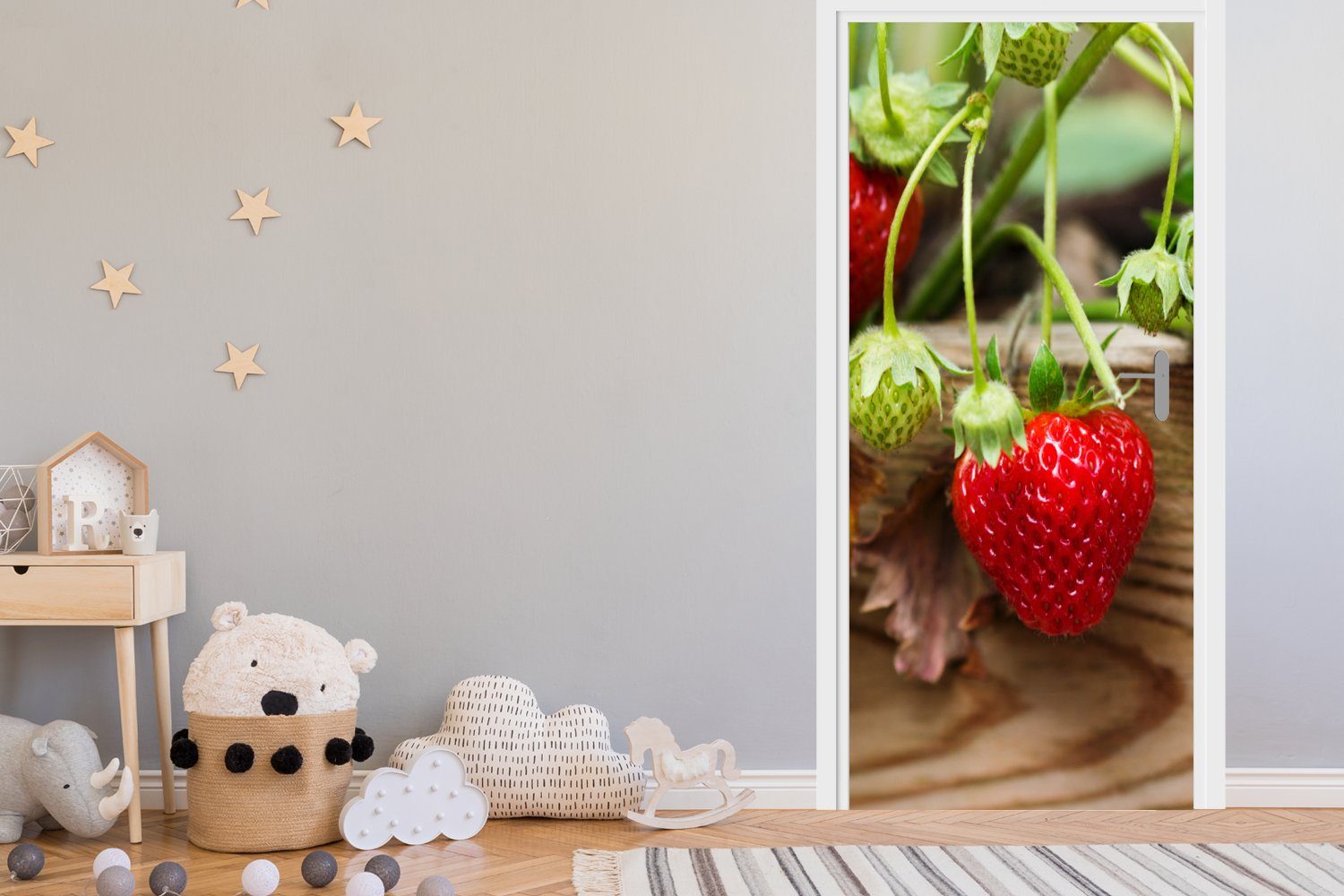 MuchoWow Türtapete Erdbeere - Pflanze (1 75x205 cm Fototapete Türaufkleber, für bedruckt, Tür, Holz, Matt, St), 