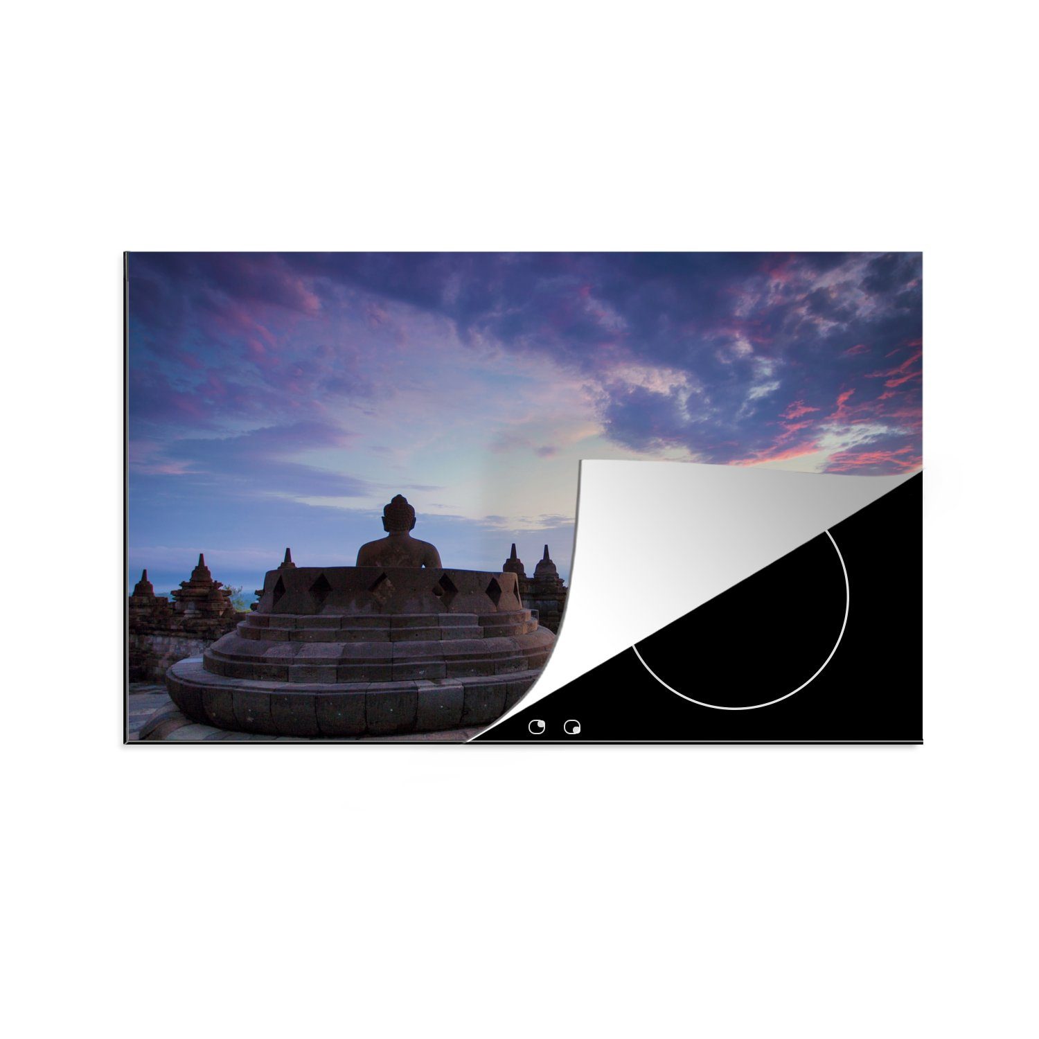 Morgenhimmel Vinyl, (1 küche, Borobudur, Herdblende-/Abdeckplatte Induktionskochfeld cm, für Schutz Ceranfeldabdeckung die tlg), Lila MuchoWow über 81x52