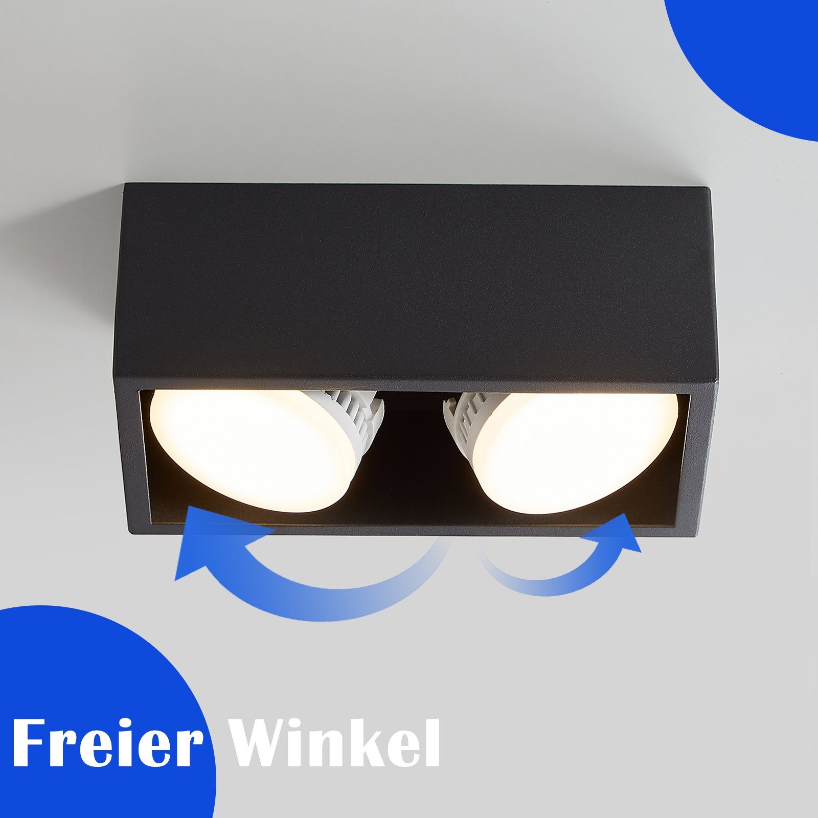 Wohnzimmer, LED Aufputz Schwarz LED 3000k, Küche integriert, Weiß - Deckenspots für GX53, Aufbauleuchte Warmweiß LED fest 2 Deckenstrahler Flammig mit Aufbaustrahler ZMH