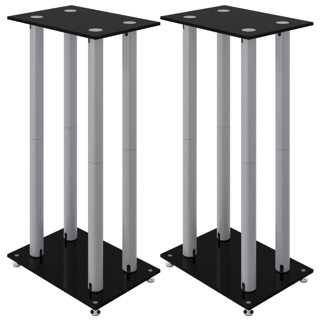 vidaXL Lautsprecherständer Lautsprecher-Ständer 2 Stk. Schwarz & Silbern Hartglas 4 Säulen