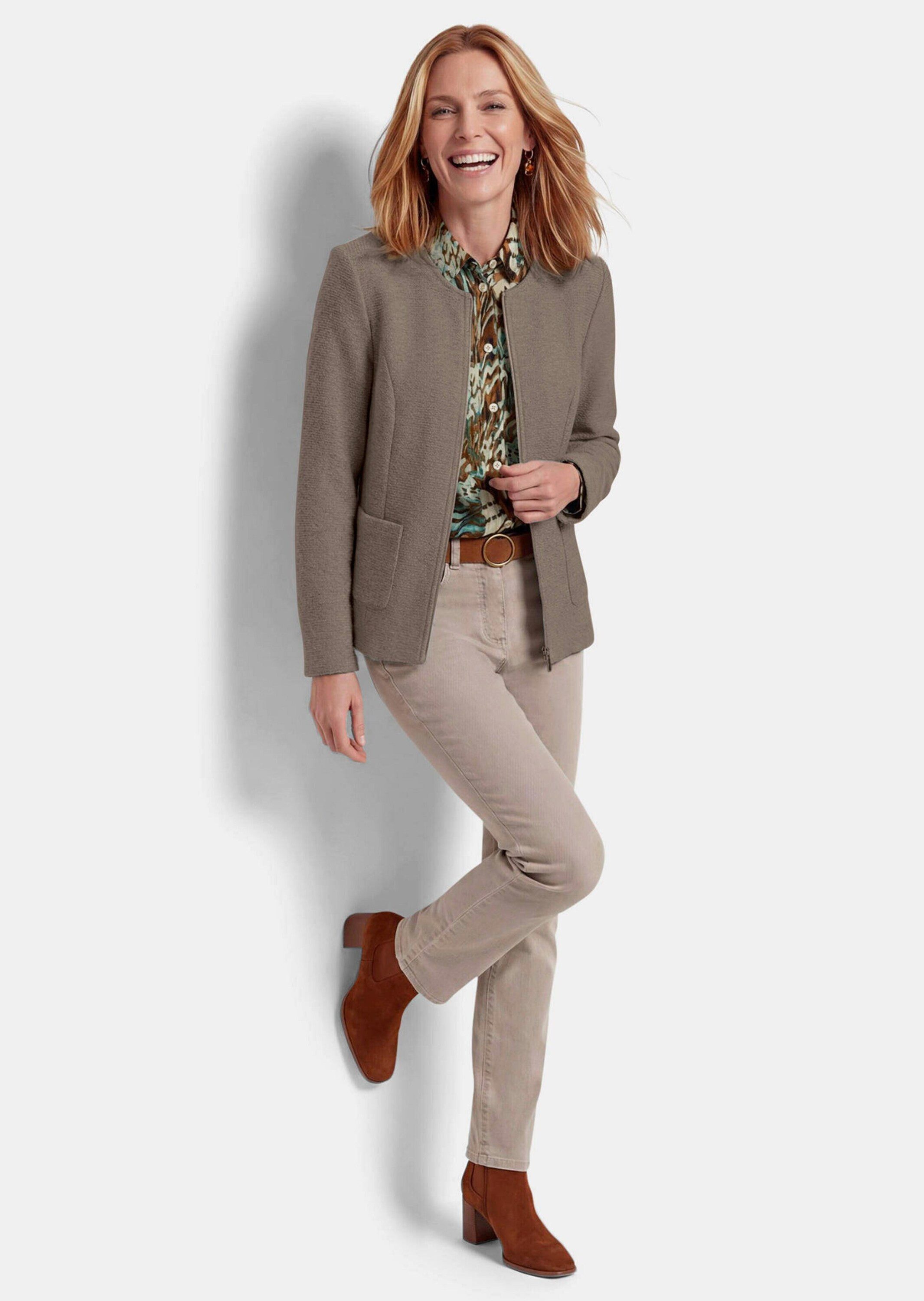 GOLDNER Jerseyblazer Jacke im Bouclé-Look Leichte Jerseyjacke aus Baumwollmix mit Reißverschluss und Taschen – Bild 4 von 5
