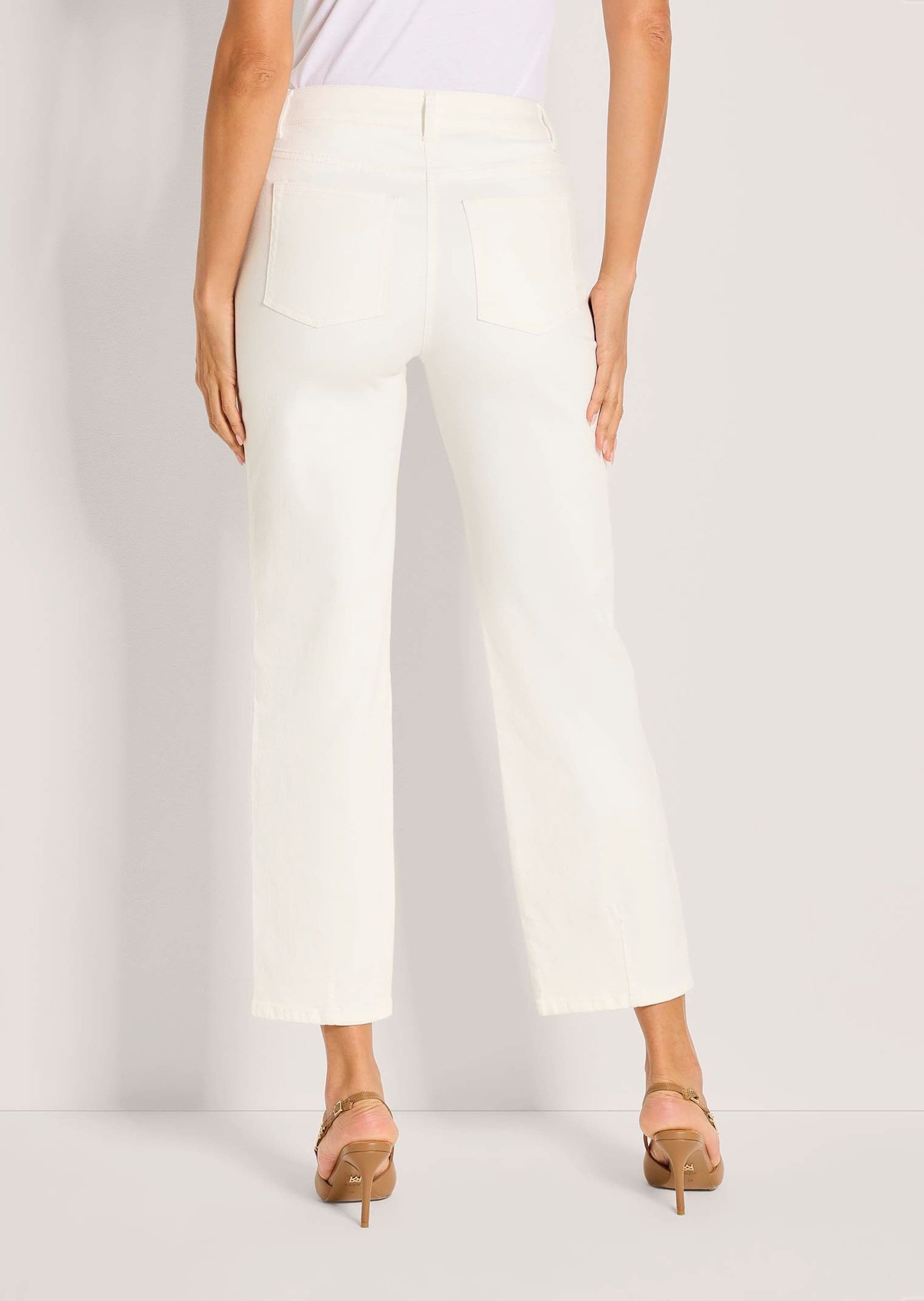 MADELEINE Gerade Jeans Baumwollhose mit Saumabnähern 5-Pocket-Hose mit Formbund, Gürtelschlaufen und knöchelfreier Länge