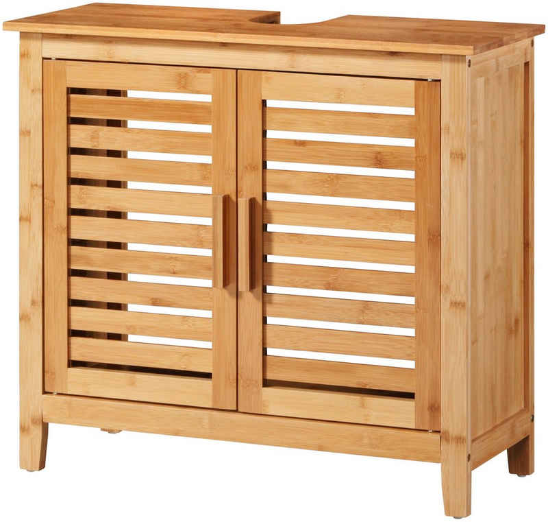 welltime Waschbeckenunterschrank »Bambus« Badmöbel mit Siphonausschnitt, Badezimmerschrank in der Breite 67 cm, Badschrank aus Bambus