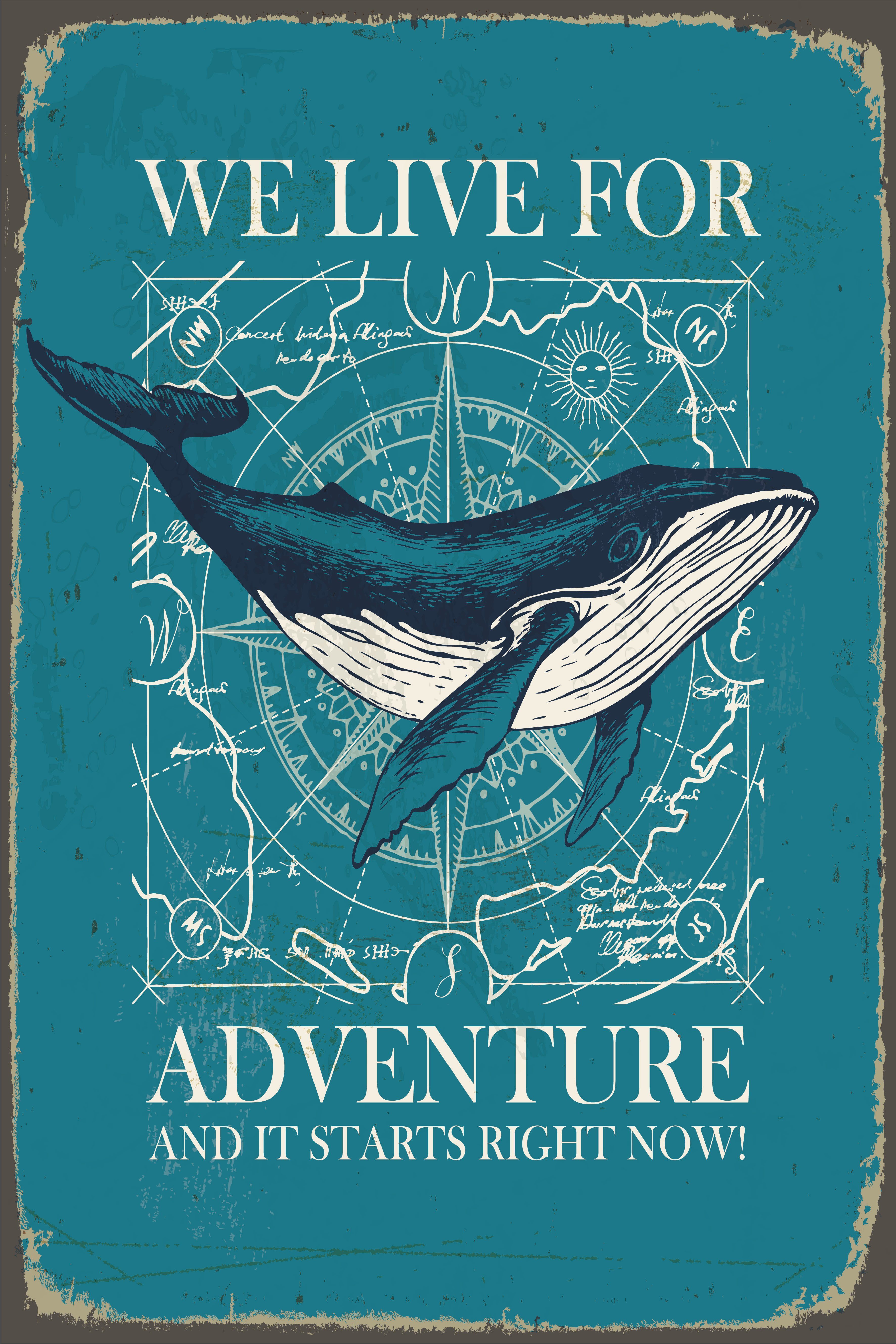 queence Metallbild Adventure, (1 St), Stahlschild, Blechschild, Sprüche, Texte, Wal