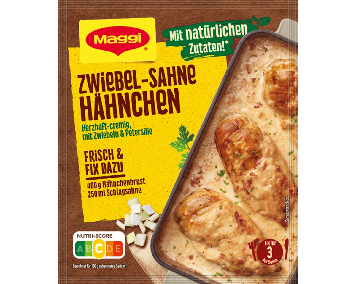 MAGGI Saucen, Maggi Fix für Zwiebel Sahne Hähnchen herzhaft mit feinen Zwiebeln 26g