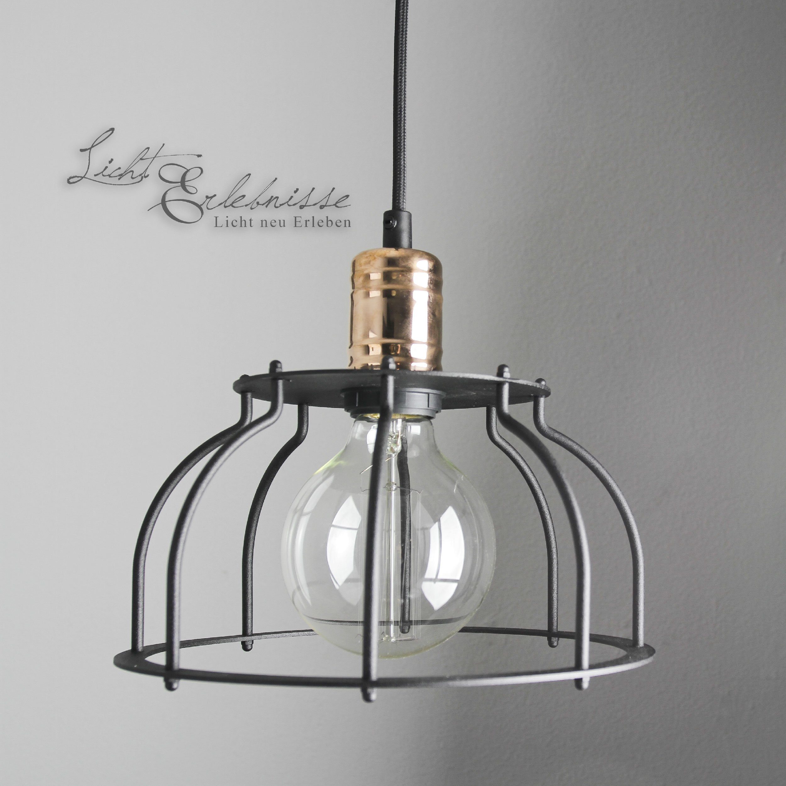 Licht-Erlebnisse Pendelleuchte WORKSHOP, ohne Leuchtmittel, Hängelampe Metall Draht Gestell Vintage Design E27 Esstisch