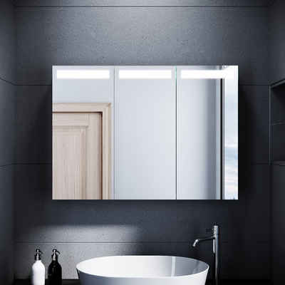 SONNI Spiegelschrank Bad spiegelschränke 3-türig mit LED Beleuchtung Edelstahl IP44 Badezimmer, mit Steckdose