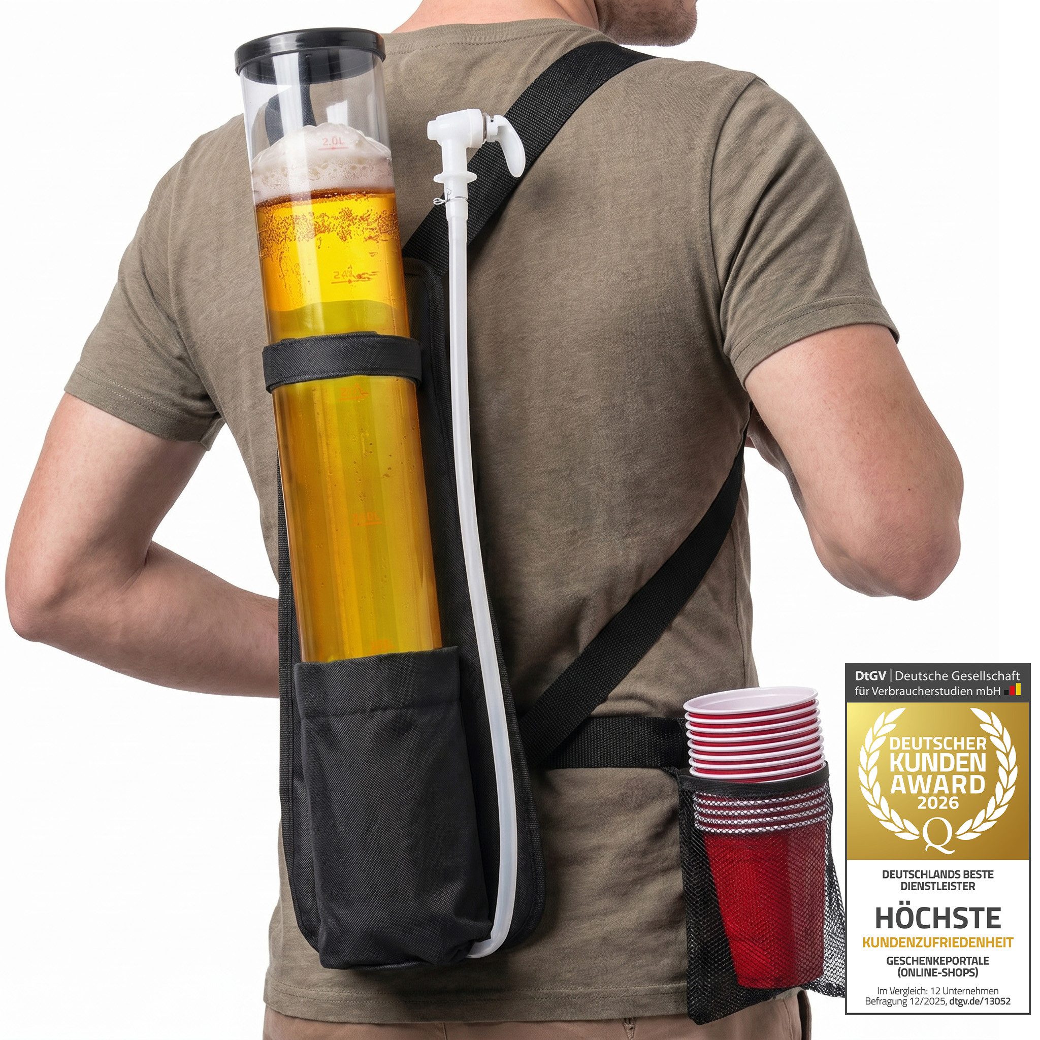 Goods+Gadgets Getränkespender GOODS+GADGETS 3L Bier Spender – Party Getränke Rucksack mit Zapfhahn, Getränkerucksack 1 x 3 Liter