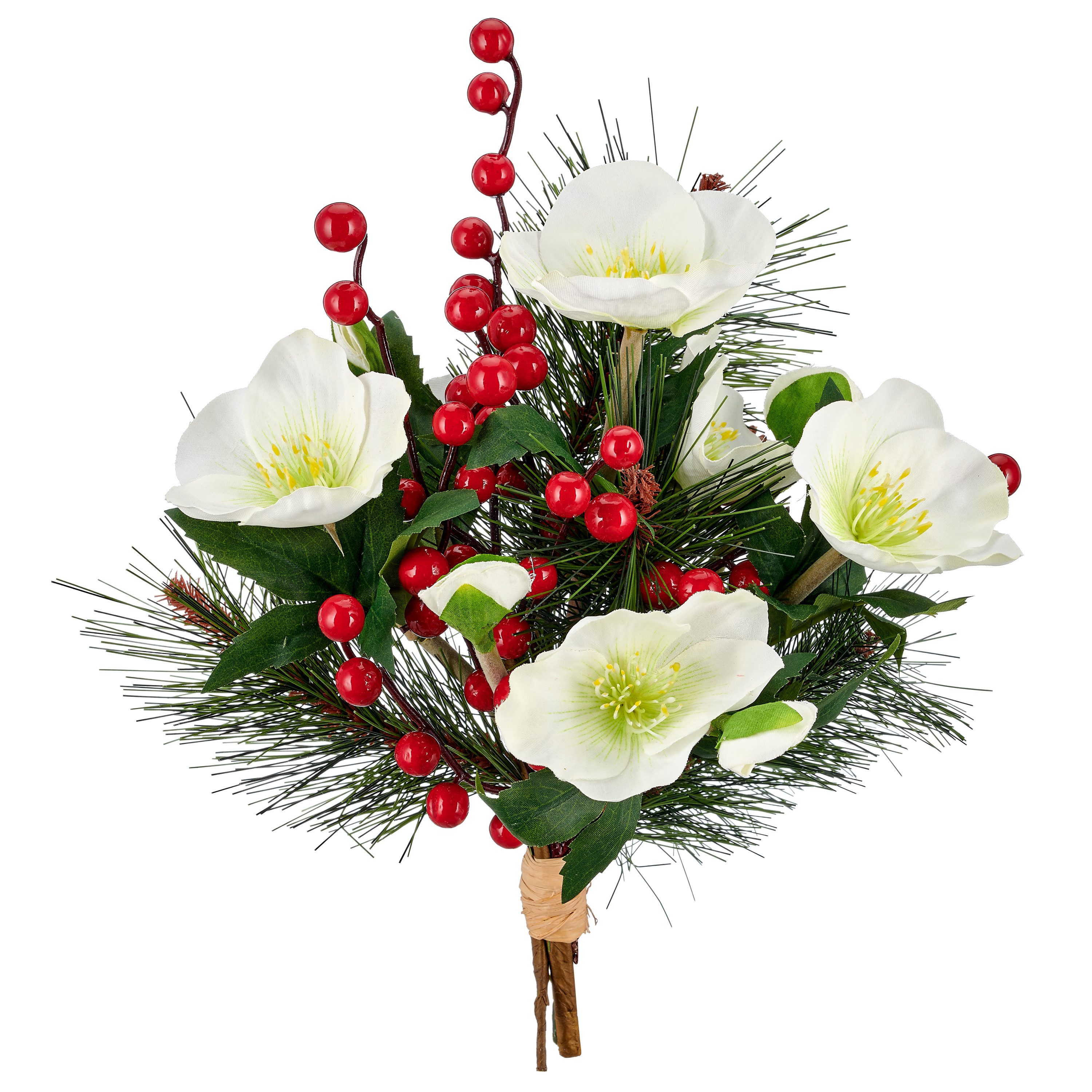 Winterliche Kunstpflanze Strauß mit Christrosen, Tannenzweigen und roten Beeren, OTTO home, Höhe 45 cm, mit naturgetreuen Blüten, INKLUSIVE Keramik Vase – Bild 2 von 4