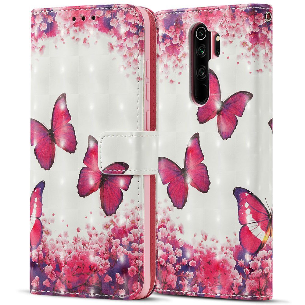 FITSU Handyhülle Handytasche für Xiaomi Redmi Note 8 Pro Hülle Schmetterling Motiv 6,53 Zoll, Case für Xiaomi Redmi Note 8 Pro Hülle, Handytasche mit Kartenfach