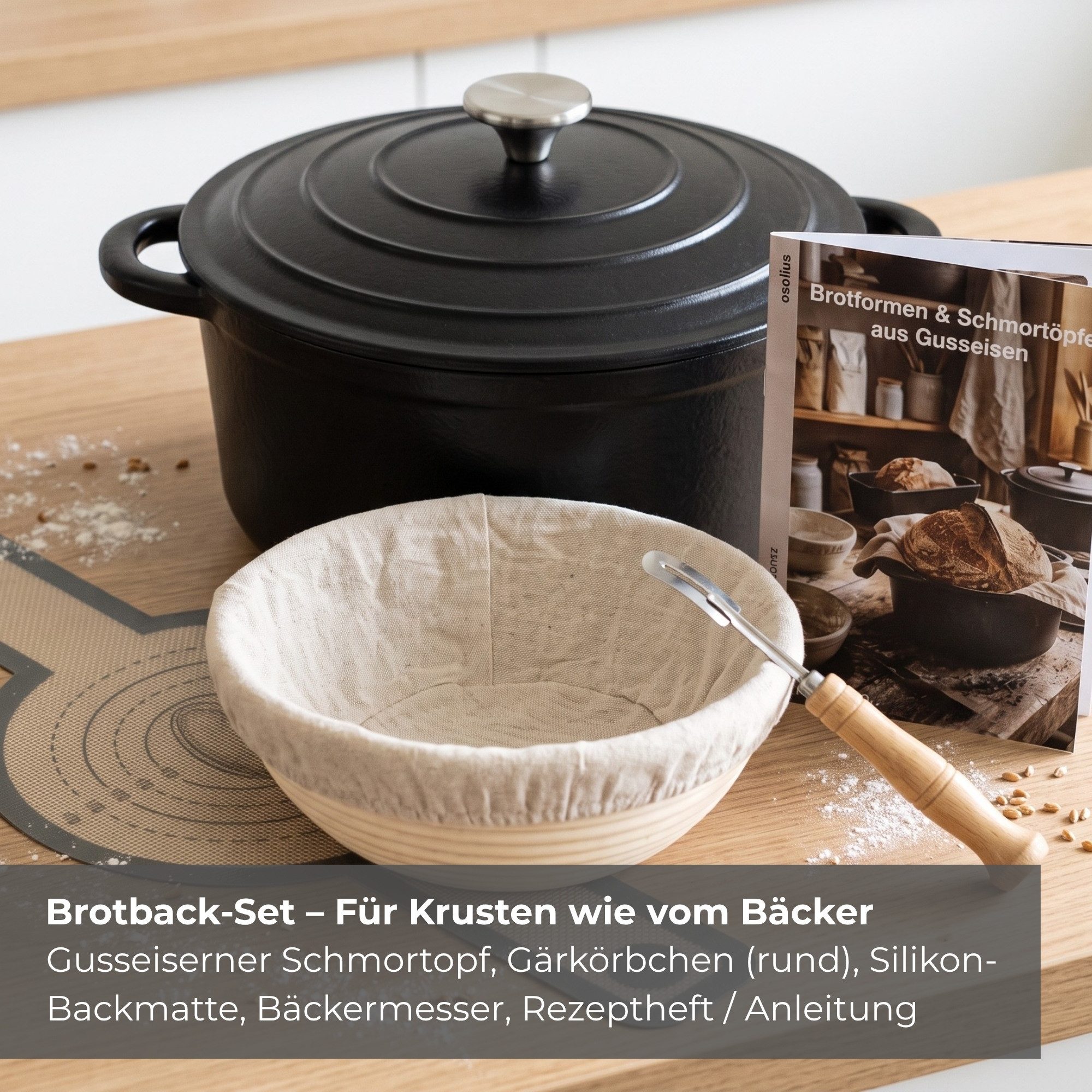 osoltus Kochtopf osoltus Brotback Schmortopf Set Gusseisen Topf 26cm 5,9 Liter Emaille – Bild 4 von 5