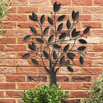 etc-shop Wanddekoobjekt, Außen Wand Bild Terrassen Skulptur Laub Baum Blätter Äste