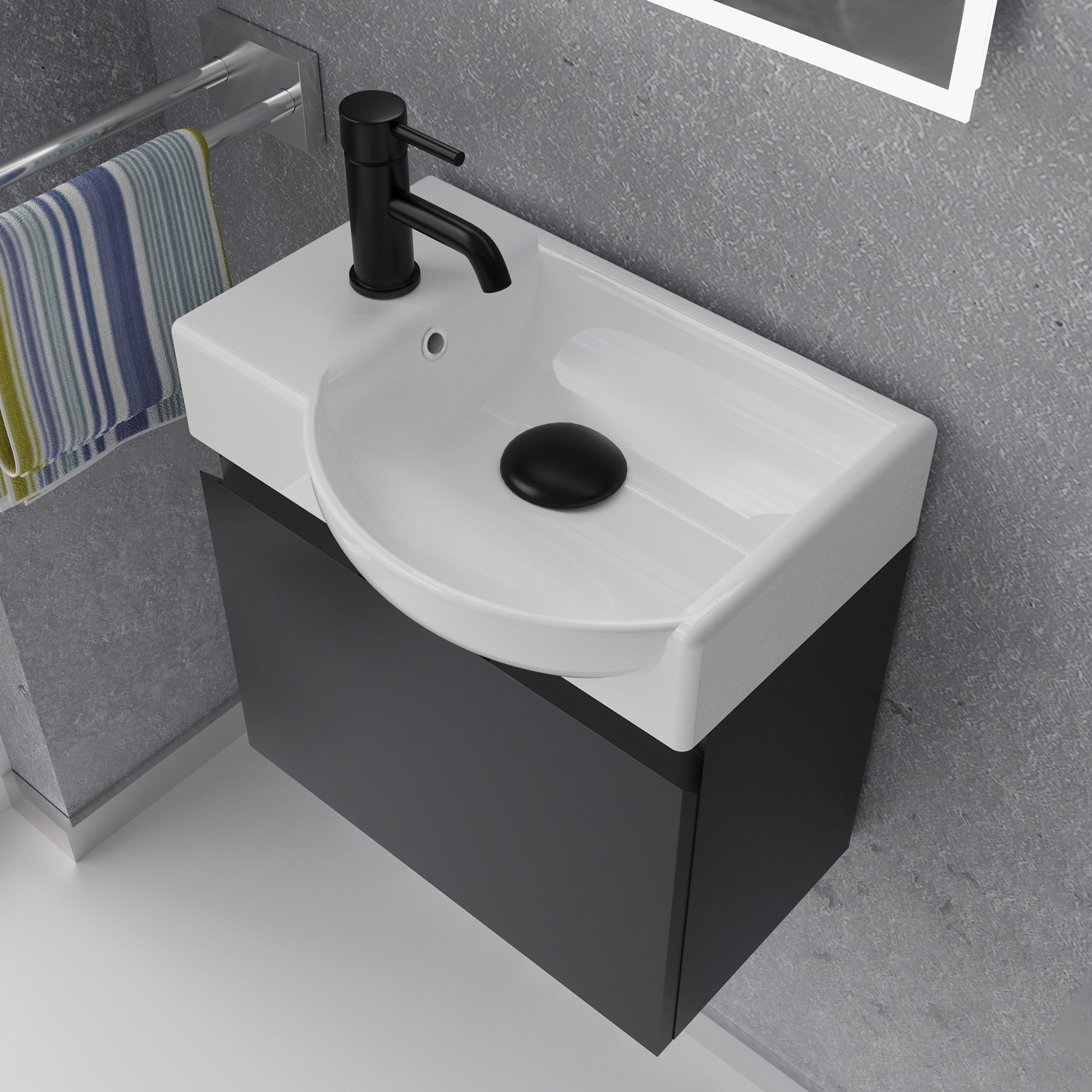Alpenberger Badmöbel-Set - Gäste WC Waschbecken mit Unterschrank 45 cm Breit, (Badschrank 2-tlg., Waschtisch hängend), Waschbeckenunterschrank mit Softclose - S – Bild 3 von 5