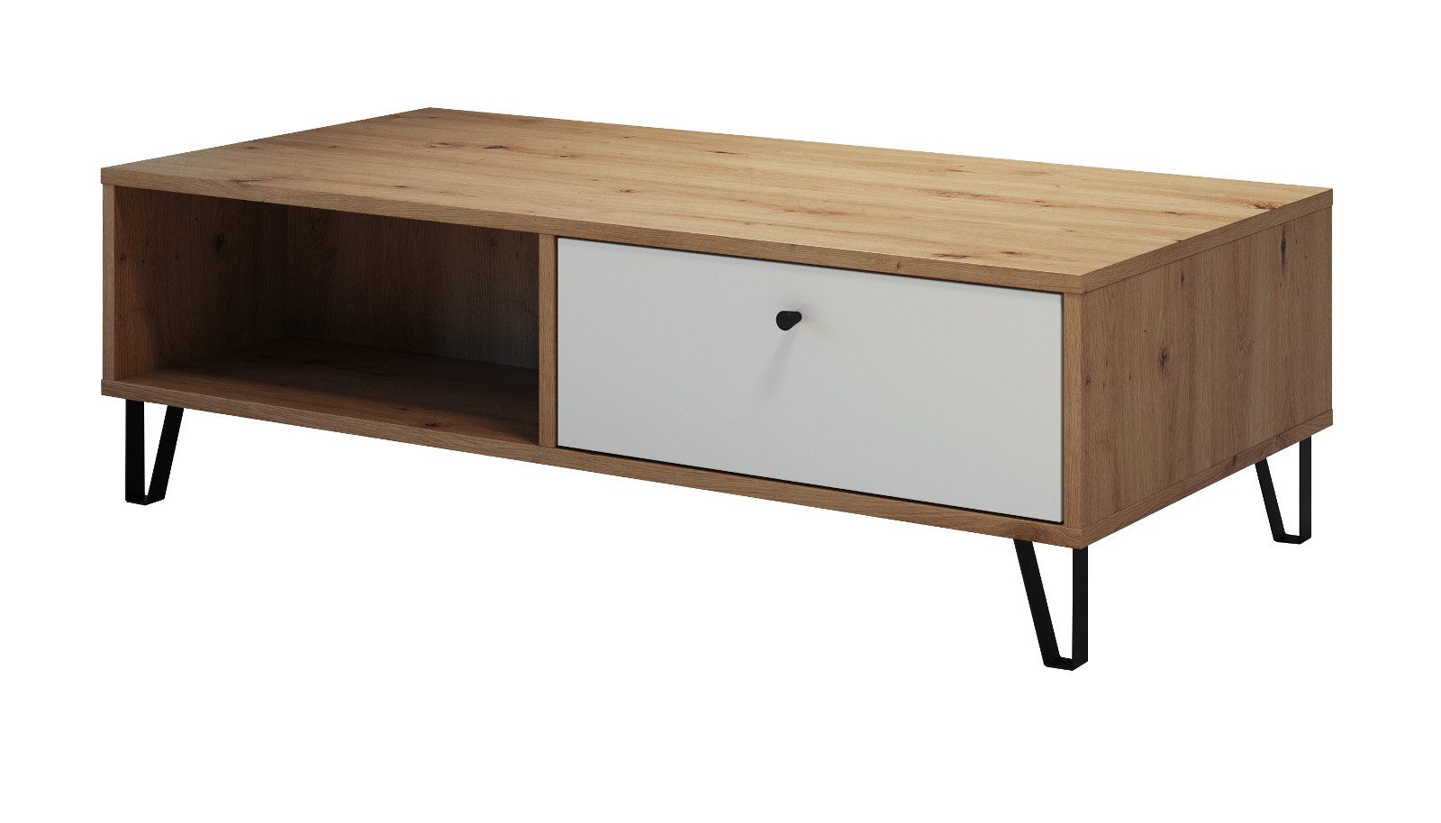 Furn.Design Couchtisch Tough (Wohnzimmer Tisch Eiche Artisan und weiß, 110 x 60 cm), mit Schubladen und Stauraum