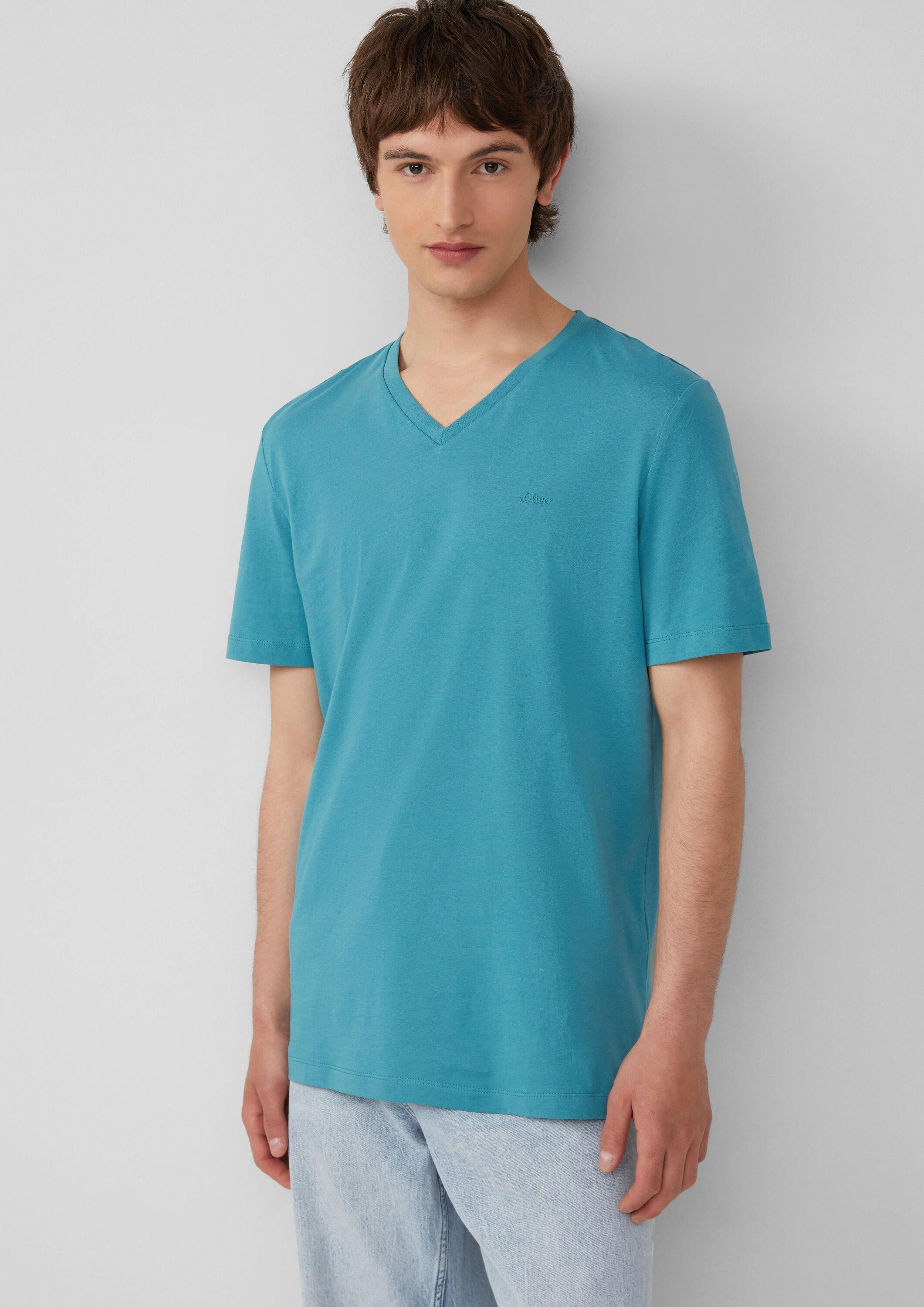 s.Oliver Kurzarmshirt T-Shirt Jersey-T-Shirt mit V-Ausschnitt und Logo günstig online kaufen