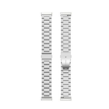 Wigento Smartwatch-Armband Für Fitbit Versa 4 + 3 / Sense 1 + 2 Stahl Metall Ersatz Armband Silber Smart Uhr