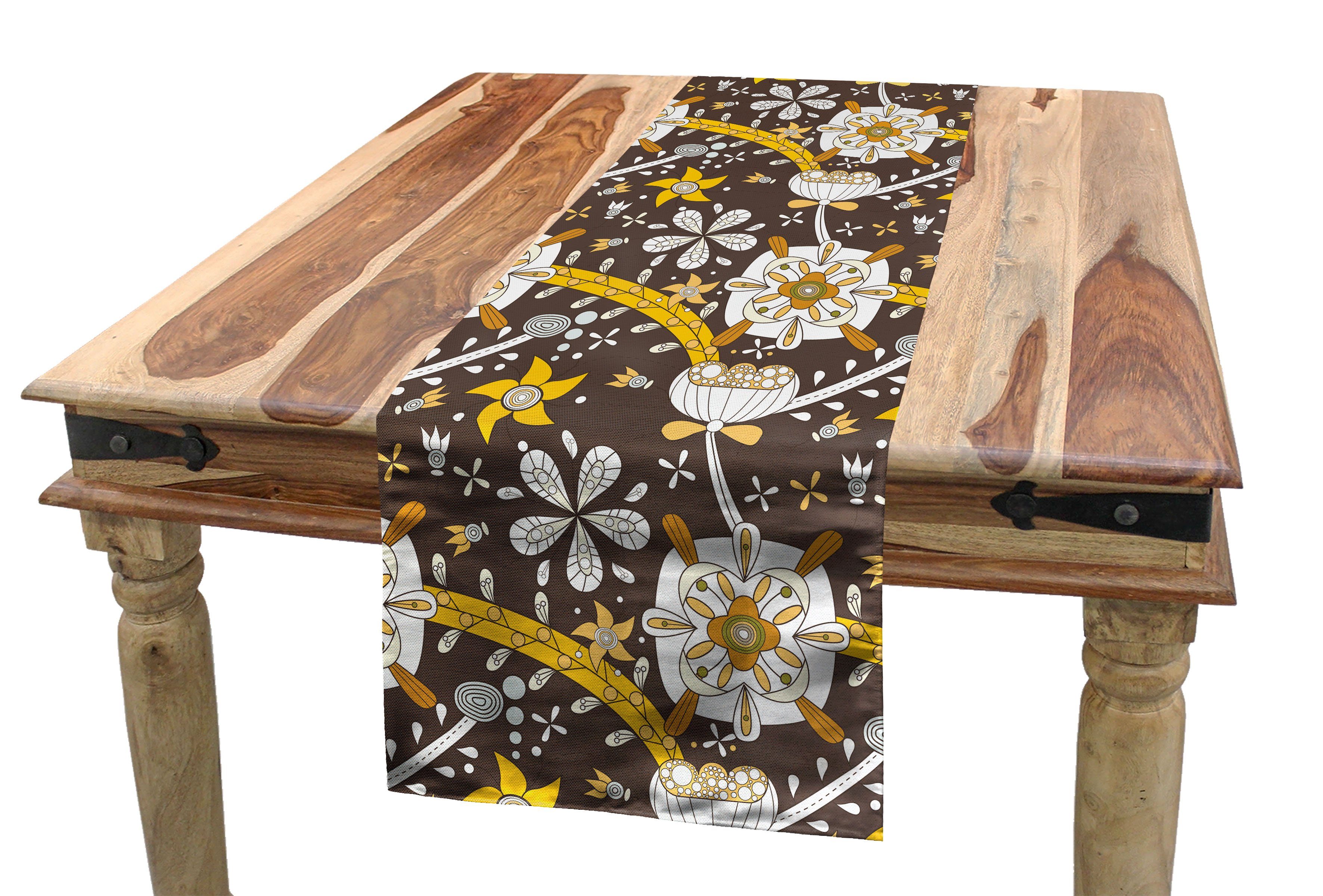 Abakuhaus Tischläufer Esszimmer Küche Rechteckiger Dekorativer Tischläufer, Blumen Dry Lotus-Blumen-Entwurf