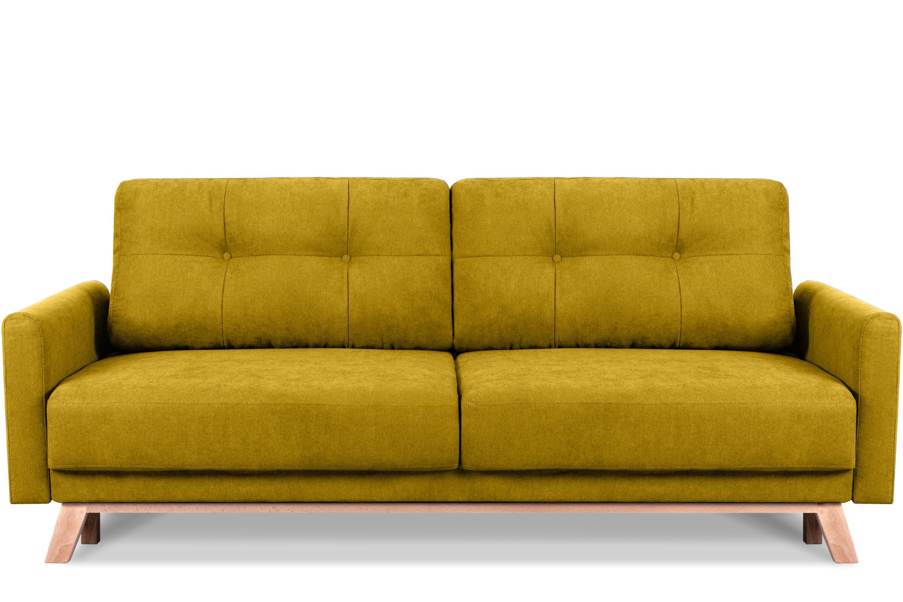 Konsimo Schlafsofa VISNA Sofa 3 Personen, ausziehbare Liegfläche 193×146 gelb | gelb | gelb