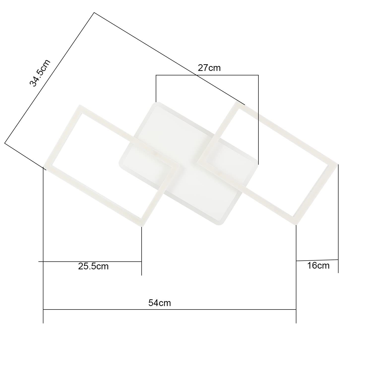 Deckenleuchten Dimmbar, ZMH Schlafzimmer Rahmen LED Rautenförmige Weiß integriert, fest Tageslichtweiß, 48W