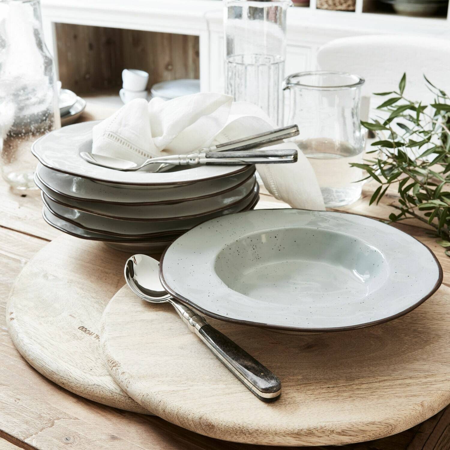 Mirabeau Geschirr-Set Suppenteller 6er Set Biarré grau, Steinzeug