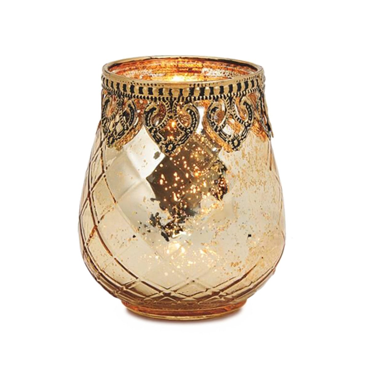 matches21 HOME & HOBBY Kerzenhalter Vintage Kerzenglas Laterne als Outdoor Windlicht gold in 10 cm (1 St), Moderner Glas Teelichthalter als Kerzenständer Tisch-Deko Balkon