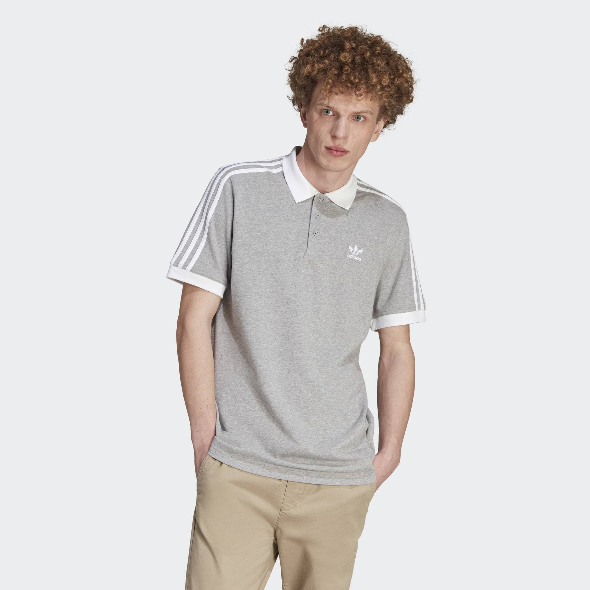 adidas Originals T-Shirt ADICOLOR CLASSICS 3-STREIFEN POLOSHIRT Medium Grey Heather | T-Shirts