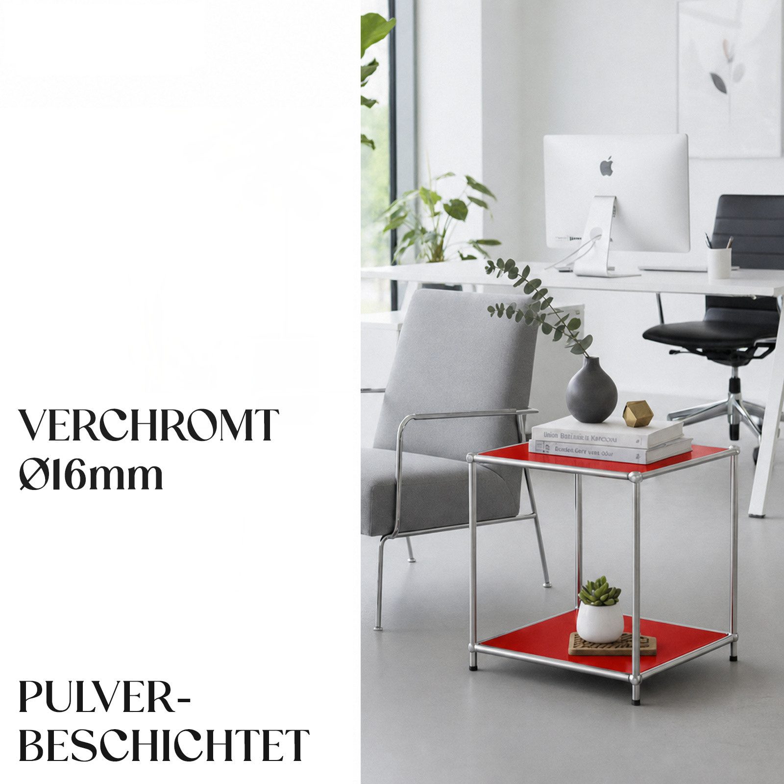 Floordirekt Standregal Concept Epure MK-012 Metallregal, B40 × T40 × H46 cm, diverse Farben, modular, Beistelltisch mit offenen Ablagen, verchromtes Metallgeste – Bild 4 von 5