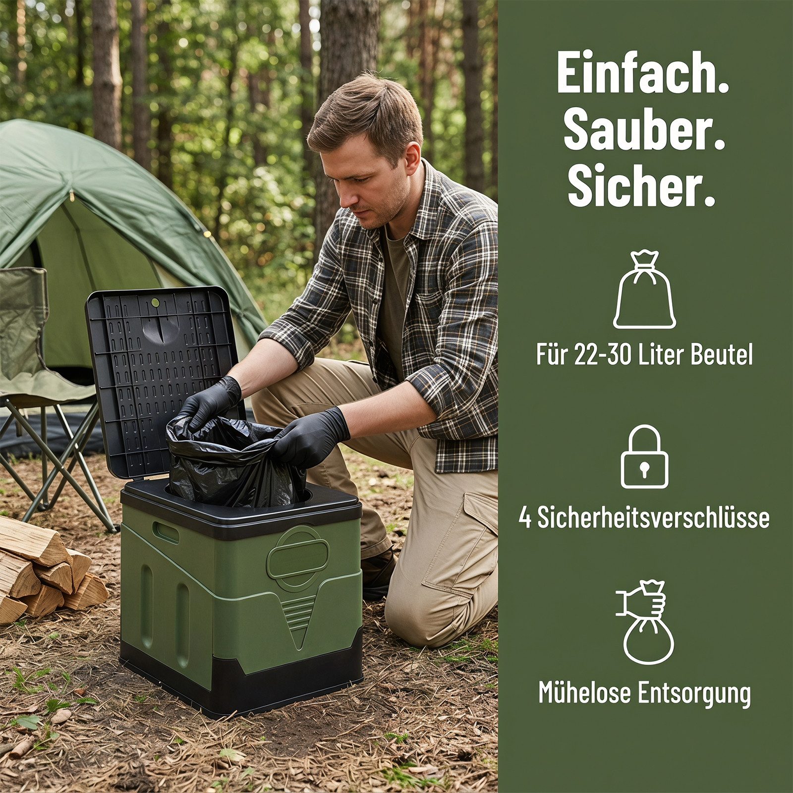 AKKEE Campingtoilette Faltbare Mobile Toilette Campingtoilette max 150 kg, 12 Toilettenbeuteln – Bild 5 von 5