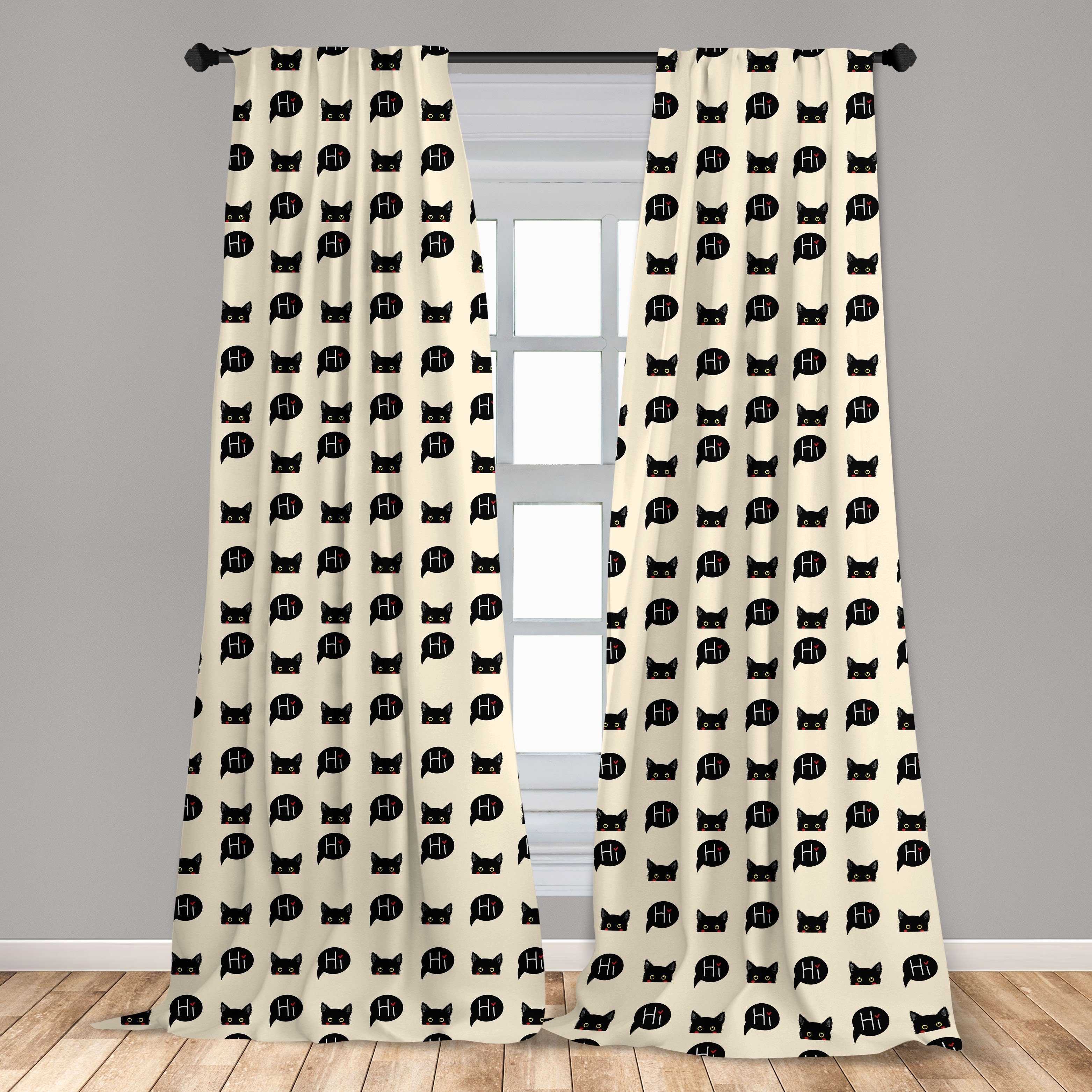 Gardine Vorhang für Katze Schlafzimmer Microfaser, Kitties Schwarz Wohnzimmer Abakuhaus, Hallo Dekor, sagt