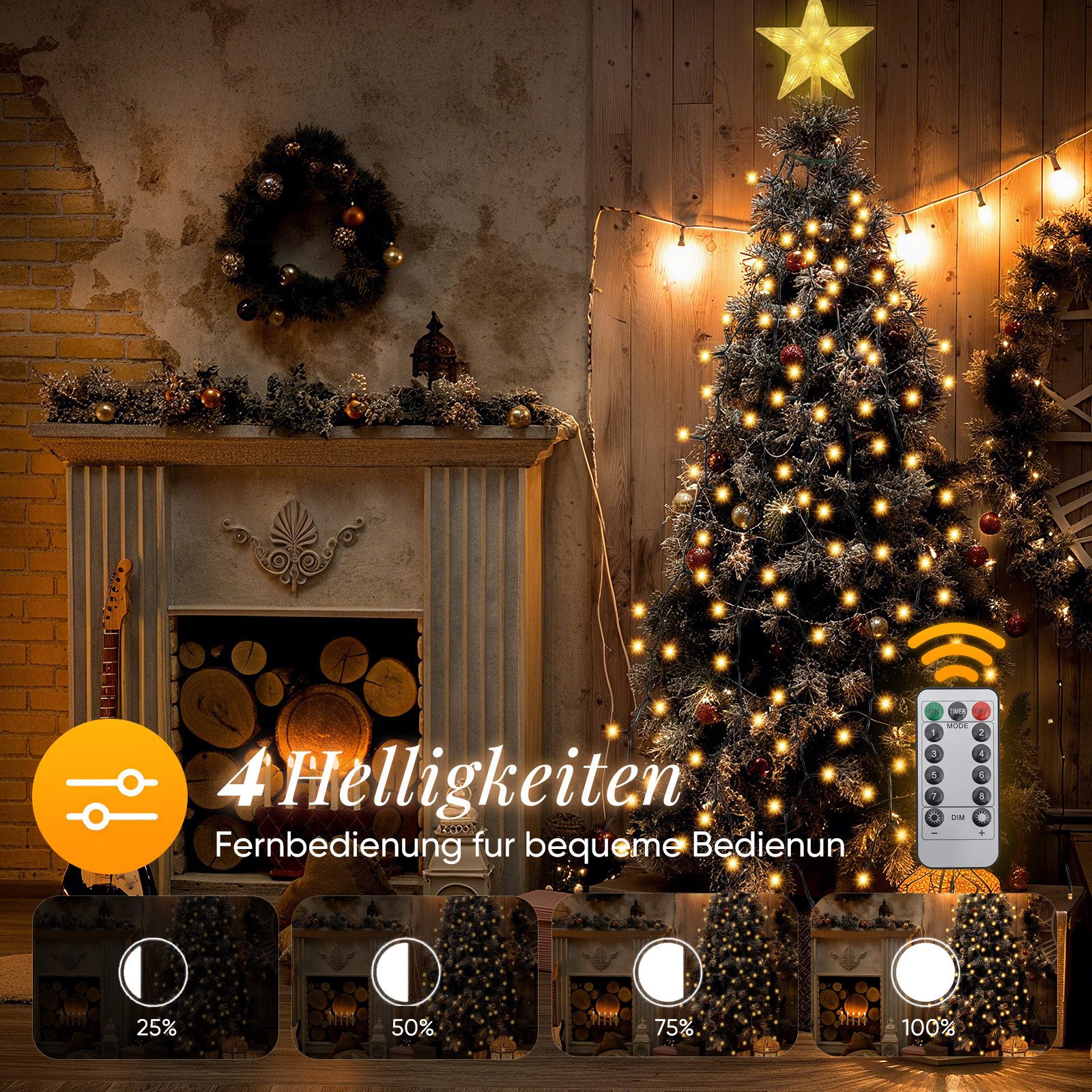 Salcar LED-Lichterkette LED Lichterkette Weihnachtsbaum mit Ring weihnachtsbaumbeleuchtung, Fernbedienung 1,5m 260 LED mit 10 Girlanden mit Baumspitze-Stern – Bild 3 von 5