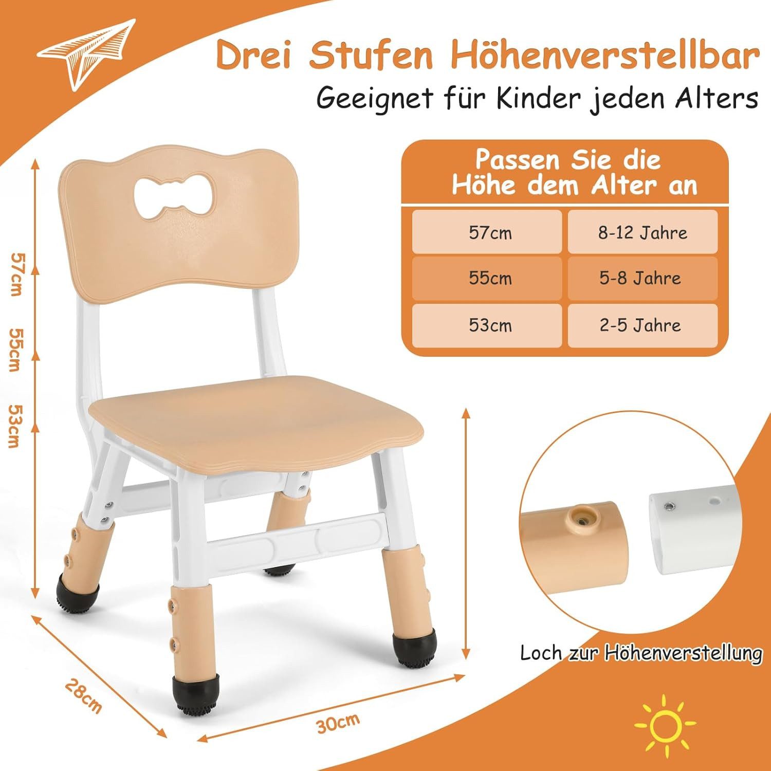 TLGREEN Kindersitzgruppe Kinder Schreibtischstuhl Höhenverstellbar, (Kinderstühle mit Rückenlehne, 2-tlg., für Kinderzimmer Schule Kindertagespflege), Kinder St – Bild 3 von 5