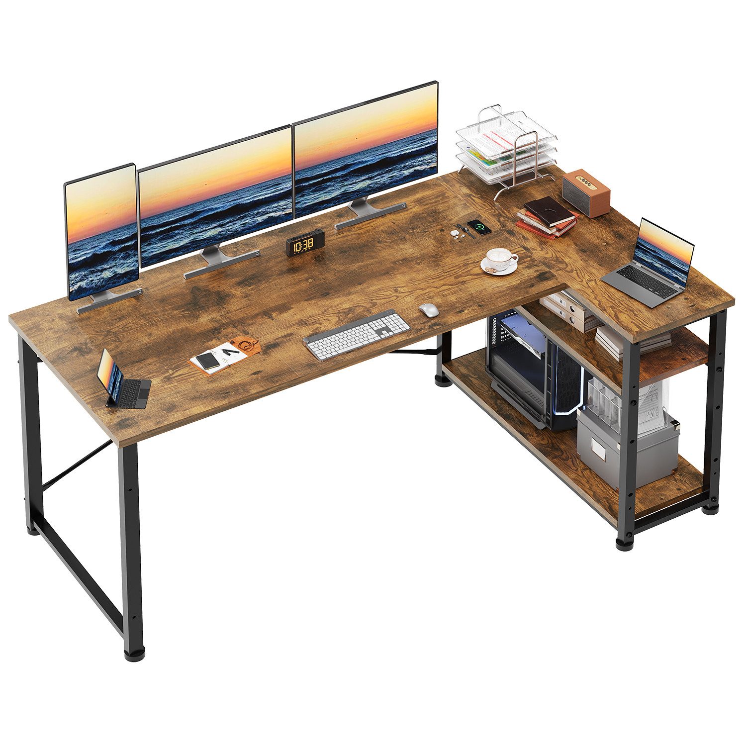 HOMALL Computertisch Eckschreibtisch Reversibel L Förmiger Schreibtisch mit Regal (120/140/160cm,PC Tisch,L-Computertisch,Schreibtisch,Geeignet für Büro, Arbeitszimmer)