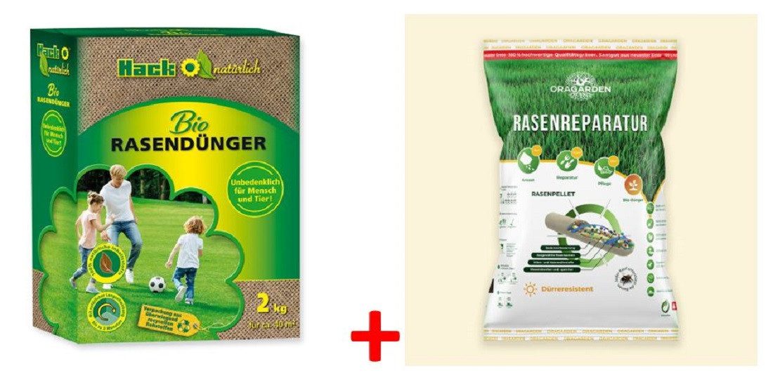 Hack Rasendünger Bio 2 kg + OraGarden Rasenpellets Dürreresistent 1.4 kg, 2-St.