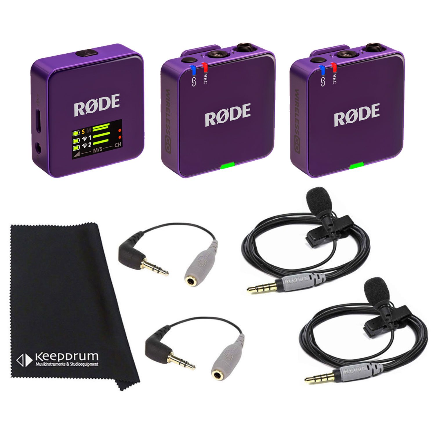 Rode Wireless GO Gen 3 Lila mit 2x Smartlav und 2x SC3 Digitales Aufnahmegerät