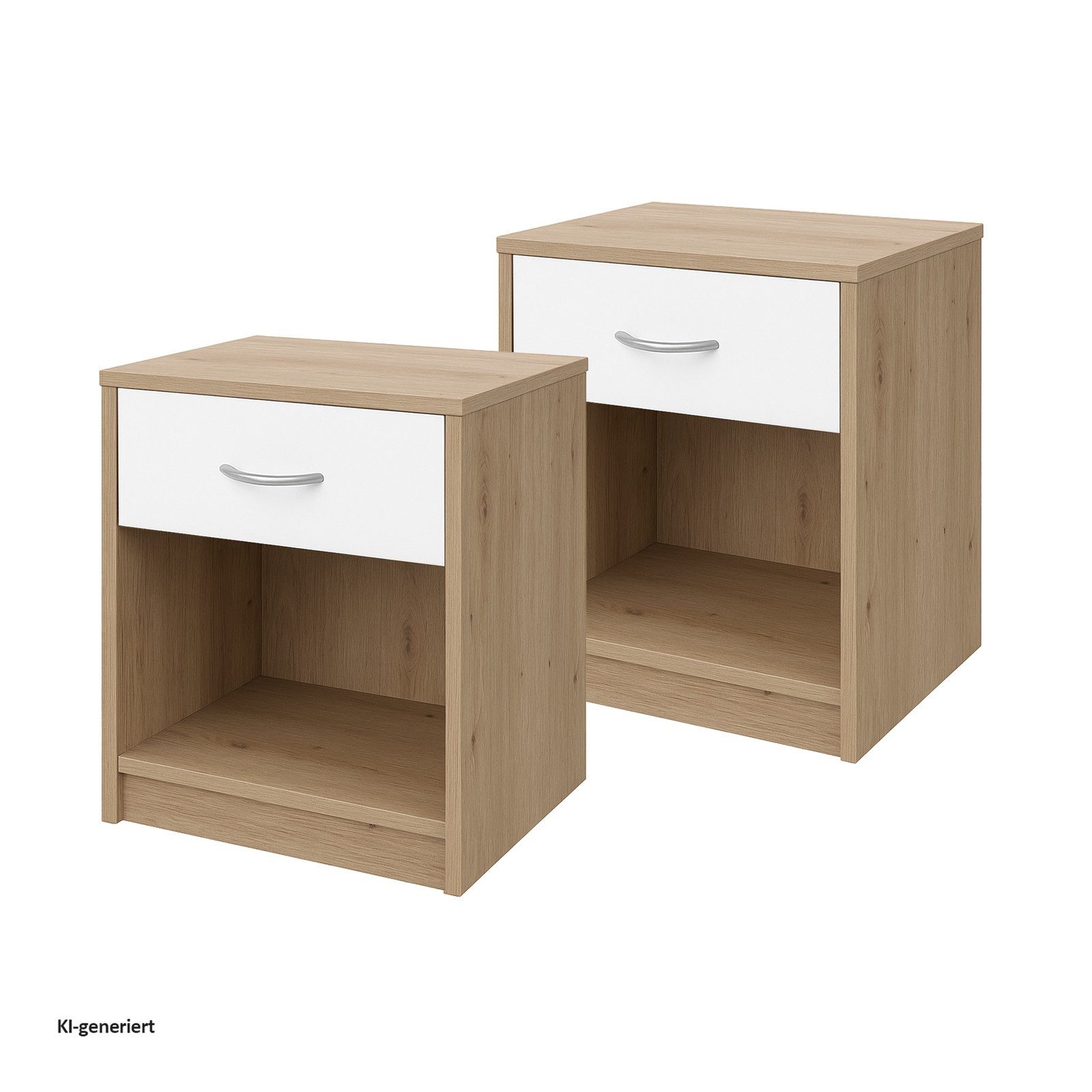 HTI-Living Nachtschrank Nachtschrank mit 1 Schublade 2er-Set Nina Weiß Artisaneiche (Set, 2 Nachtschränke)