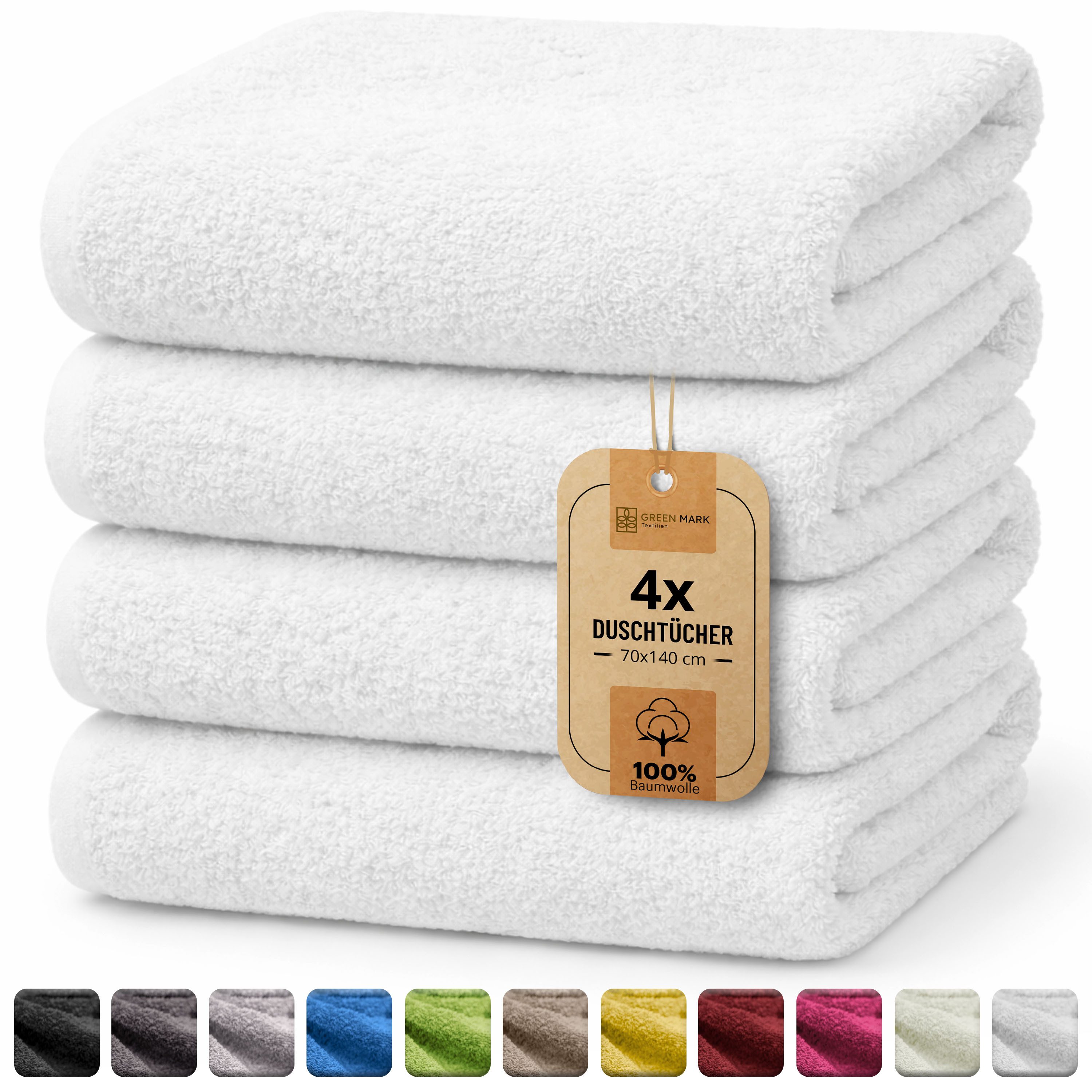 NatureMark Duschtuch 4er-Sparpack Frottier Duschtücher 70x140cm, 100% Baumwolle (4-St), Duschhandtuch 70x140cm Weiß