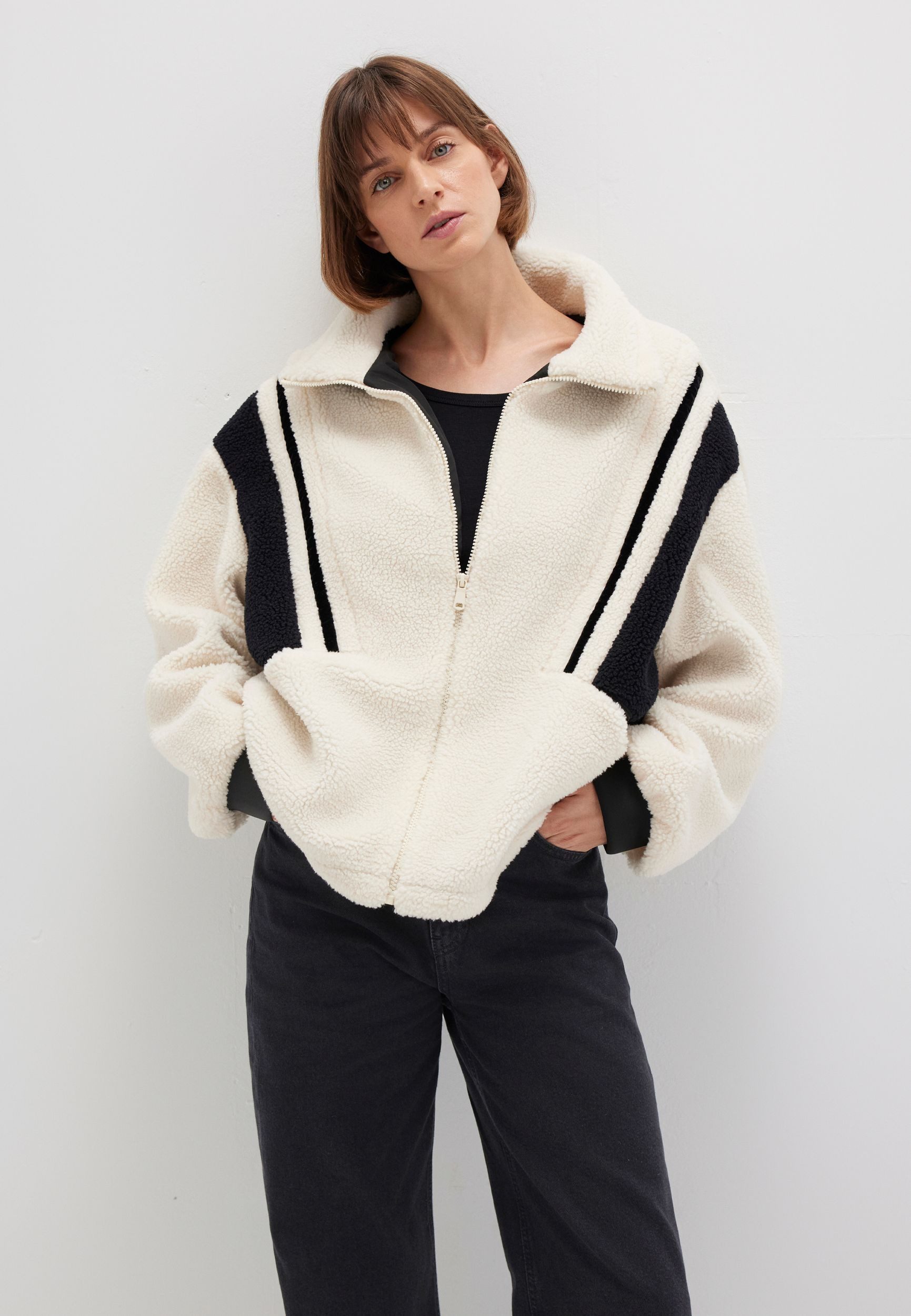 Mavi Blouson Weiche Teddyjacke mit modischen Streifen (1-St) POLAR JACKETS