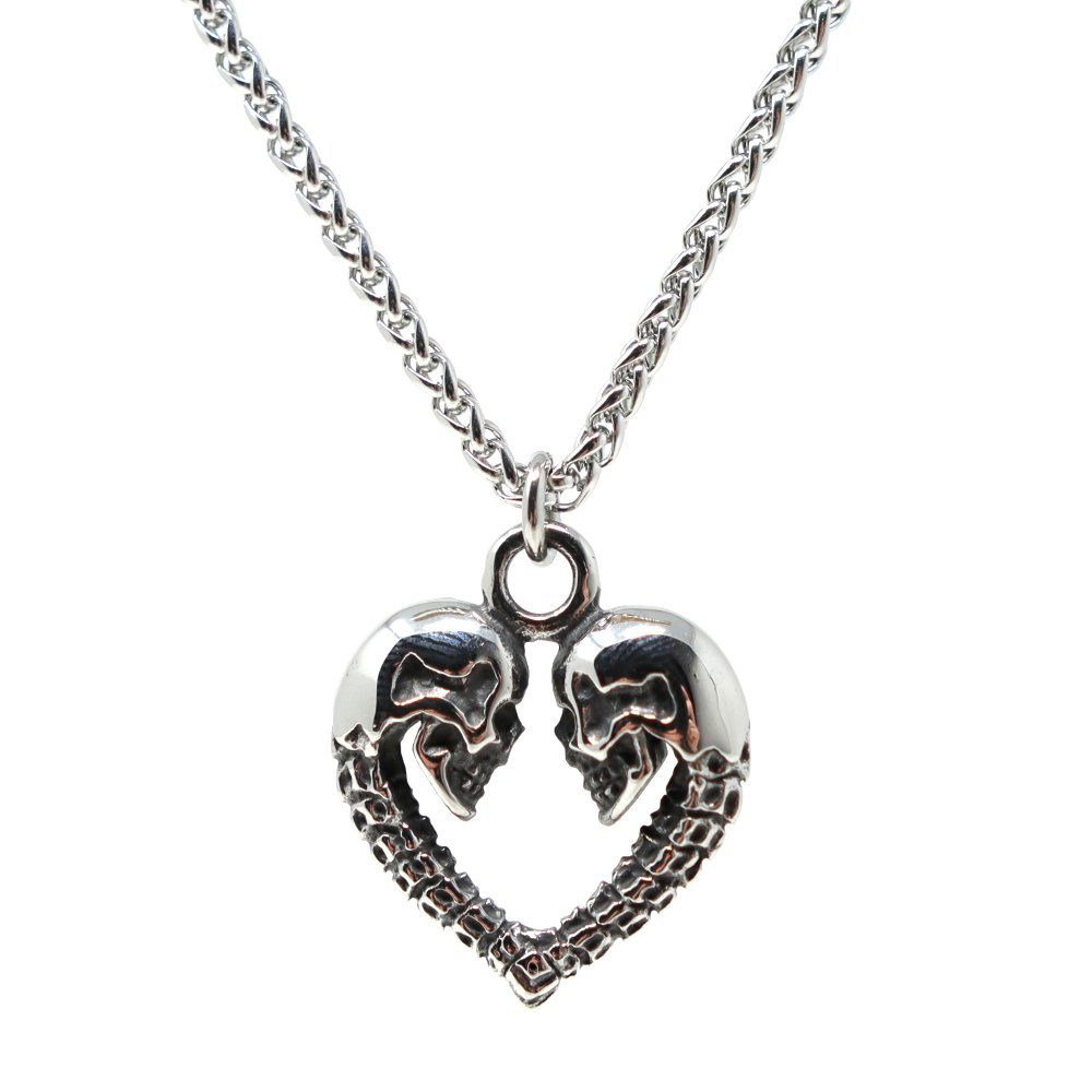 DALMARO Edelstahlkette Lederkette Edelstahl 316 SKULL HEART, Herren Biker Kette - Inkl. Schmuckbox